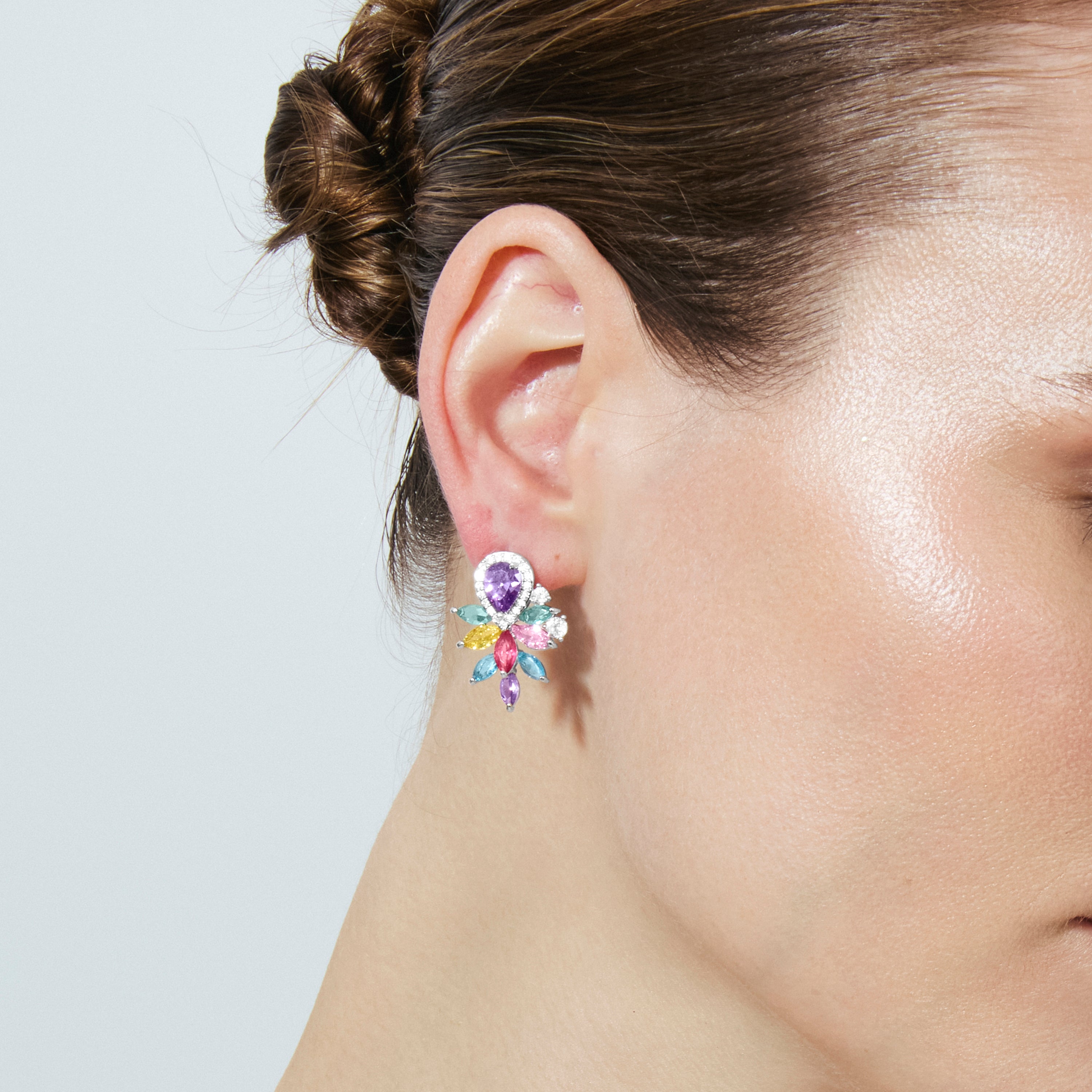 Boucles d'oreilles en zircon multicolore finition argent - Furath