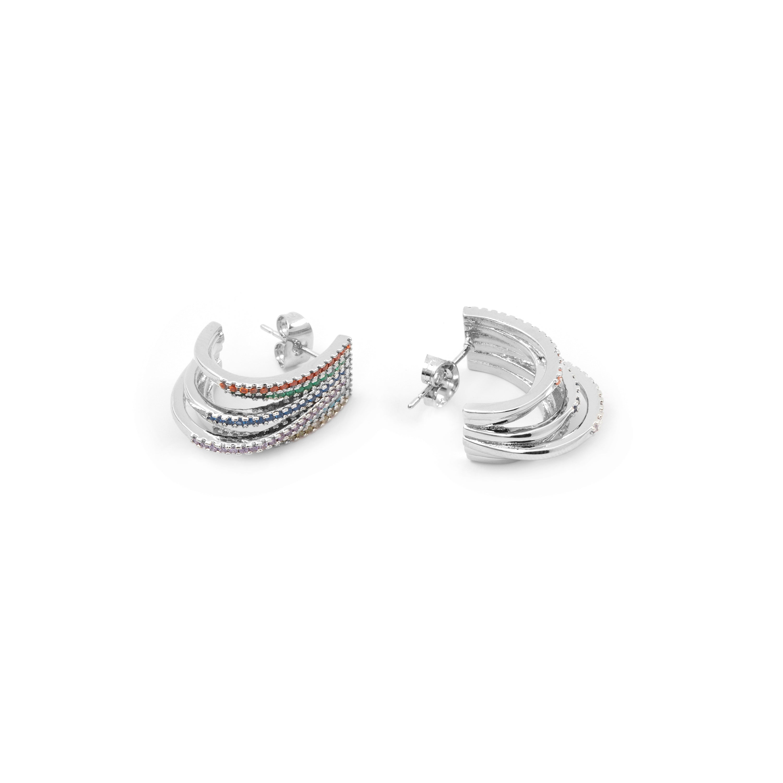 Multifarbene Zirkonia-Ohrringe mit Silber-Finish - Negal