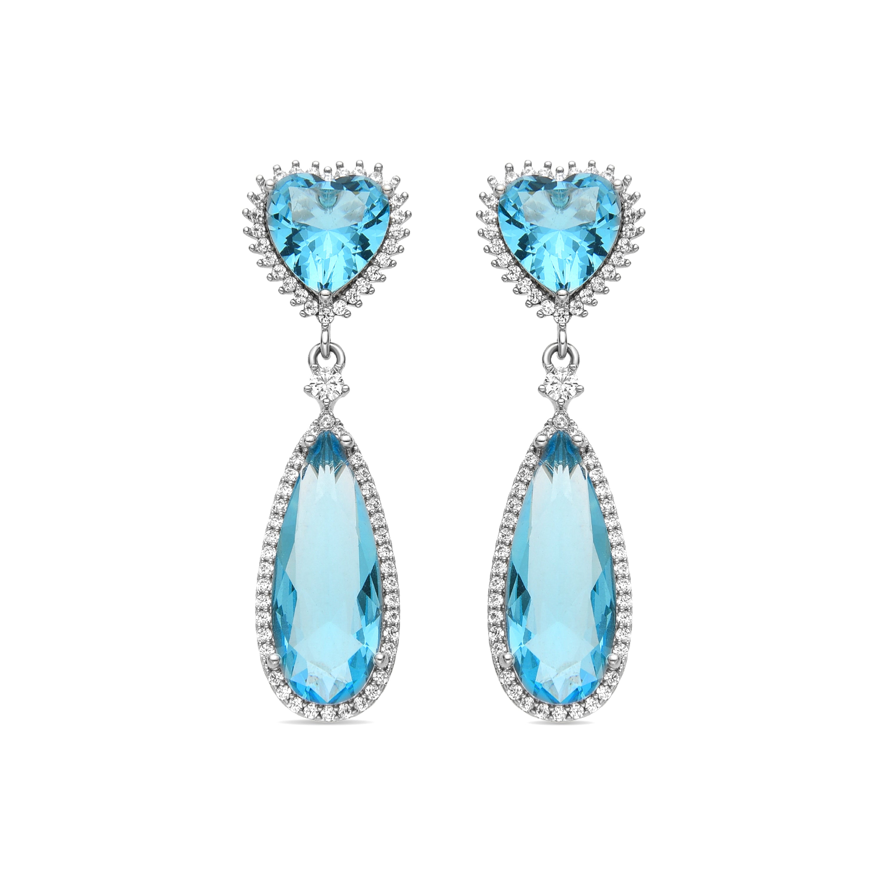 Aquamarine Zirconia Earrings with Silver Finish - Saiga