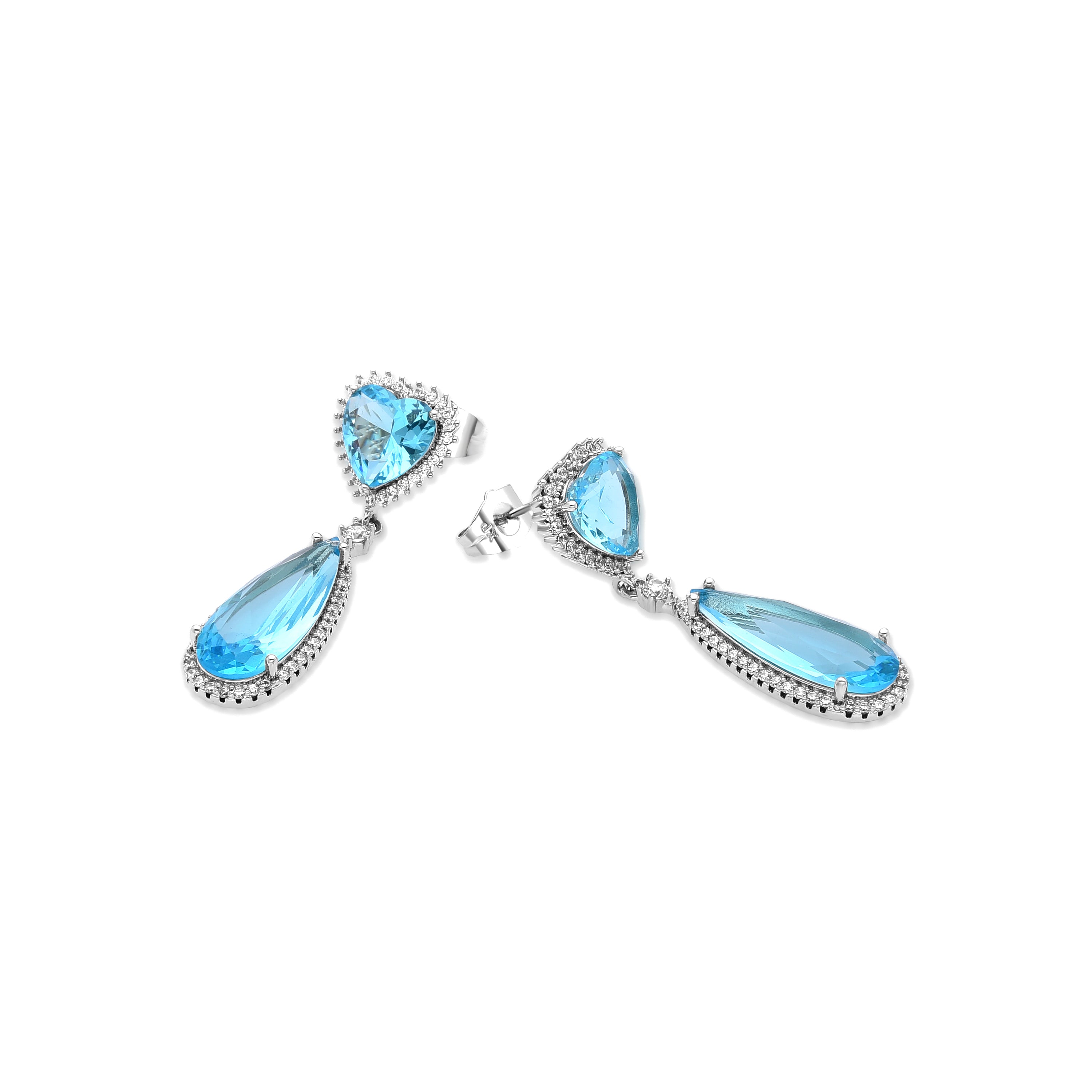 Aquamarine Zirconia Earrings with Silver Finish - Saiga