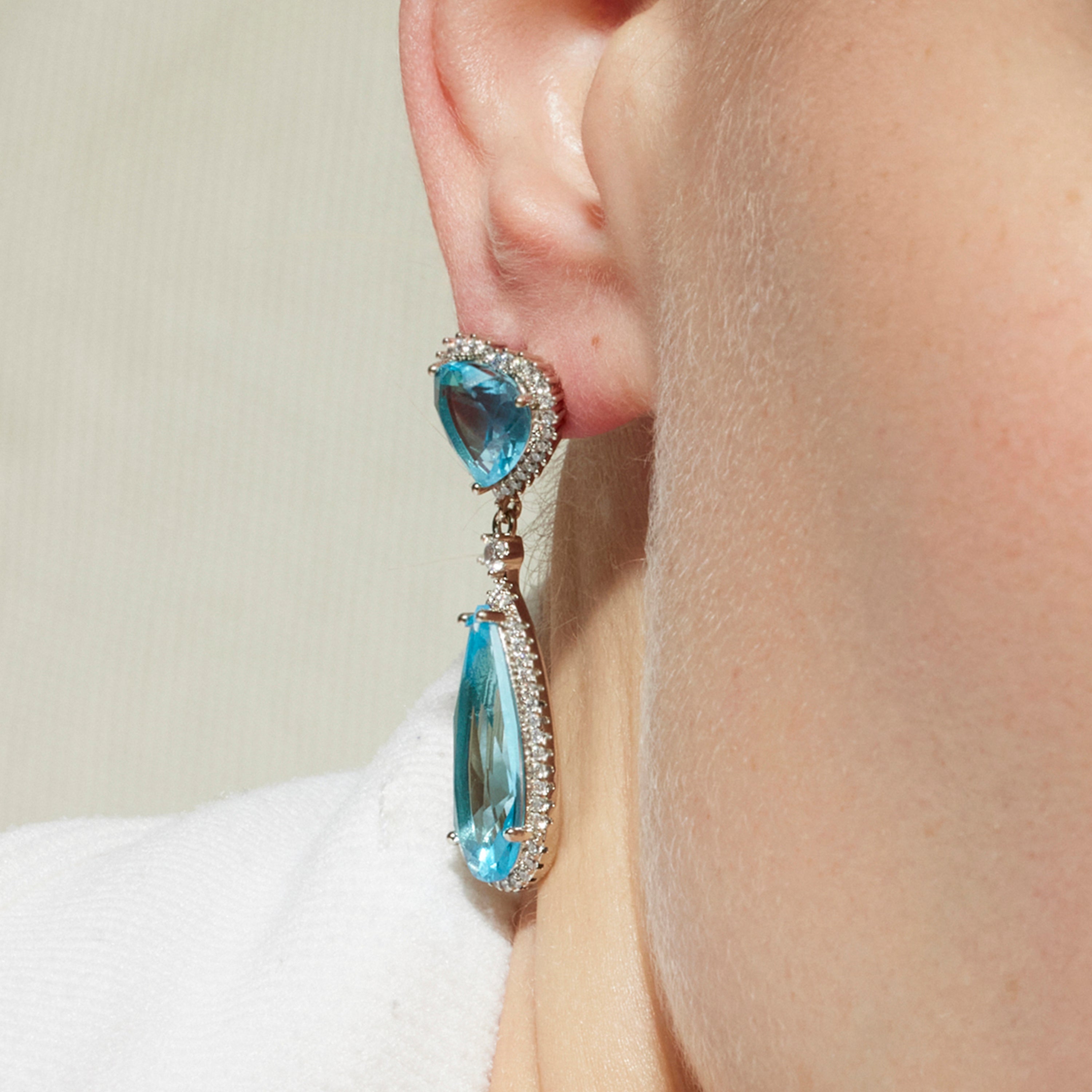 Aquamarine Zirconia Earrings with Silver Finish - Saiga