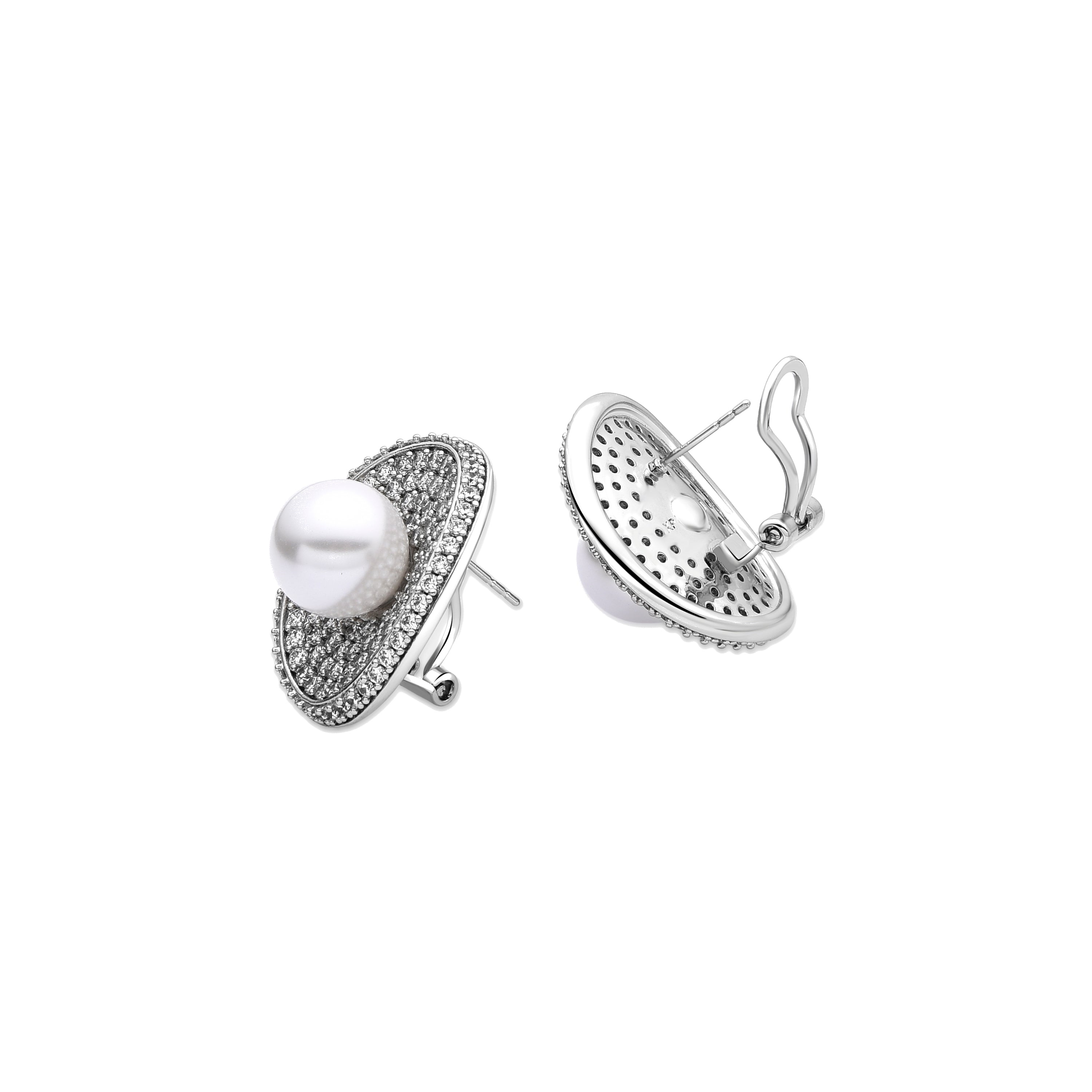 Boucles d'oreilles avec perle blanche finition argent - Noros
