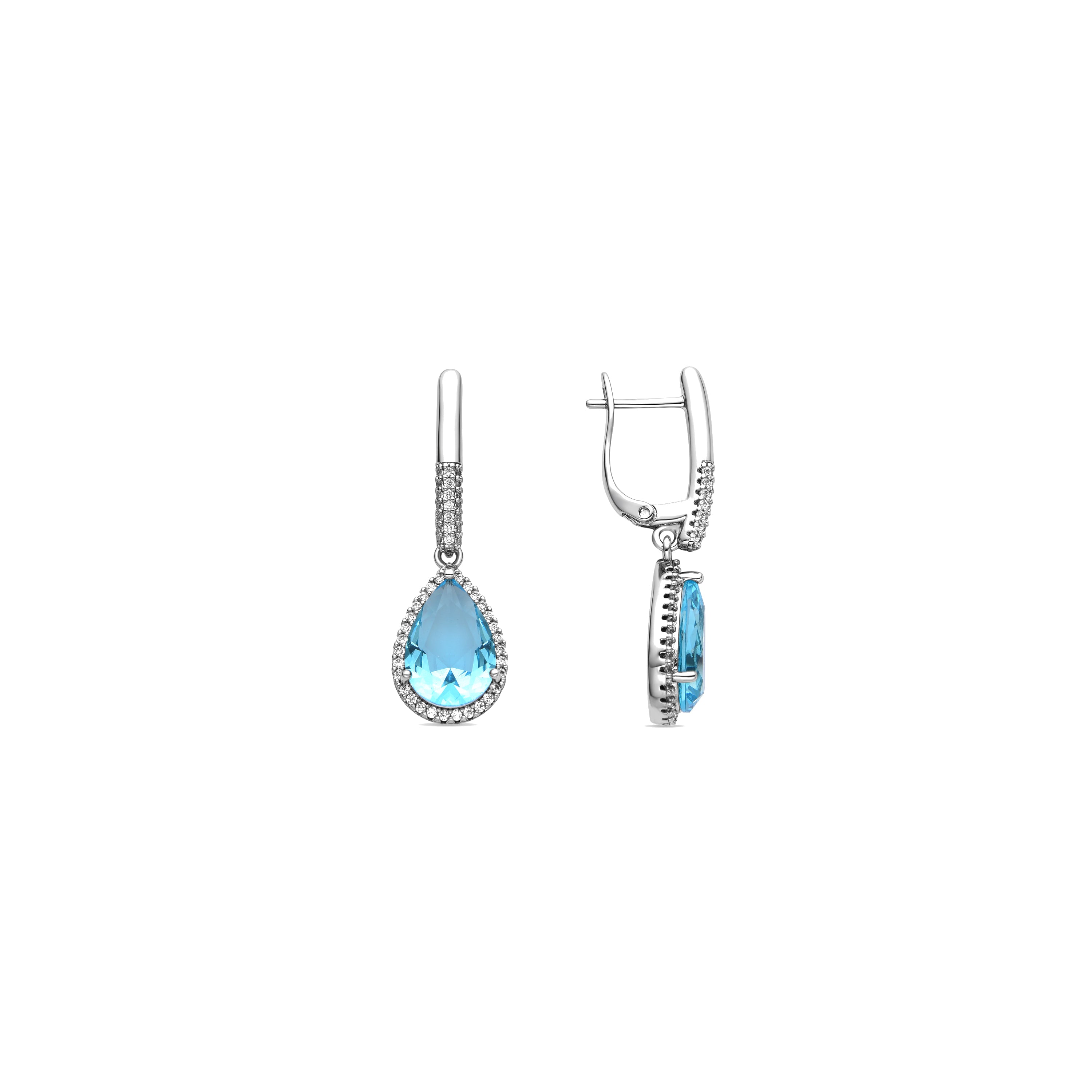 Aquamarine Zirconia Earrings Silver Finish - Dota