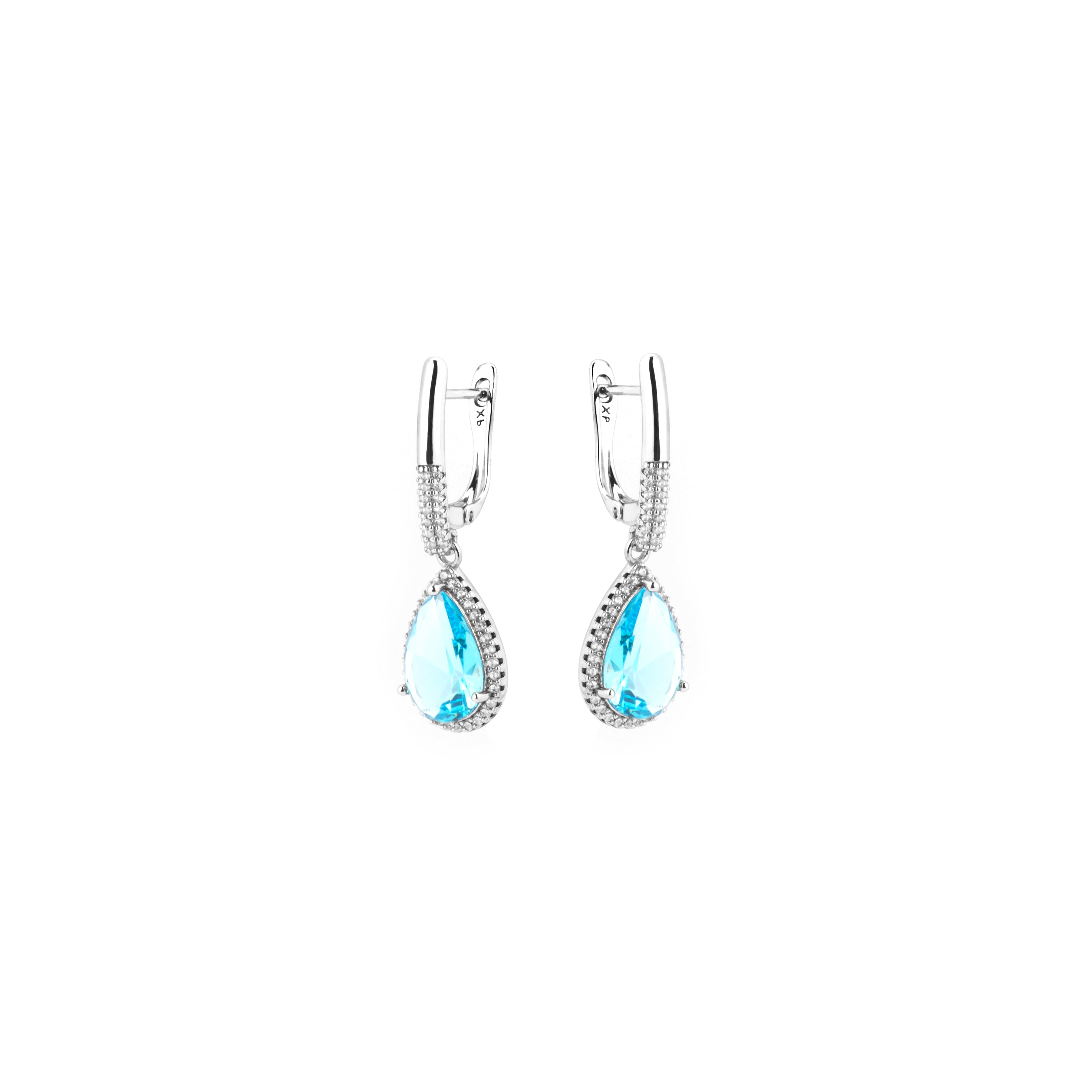 Aquamarine Zirconia Earrings Silver Finish - Dota