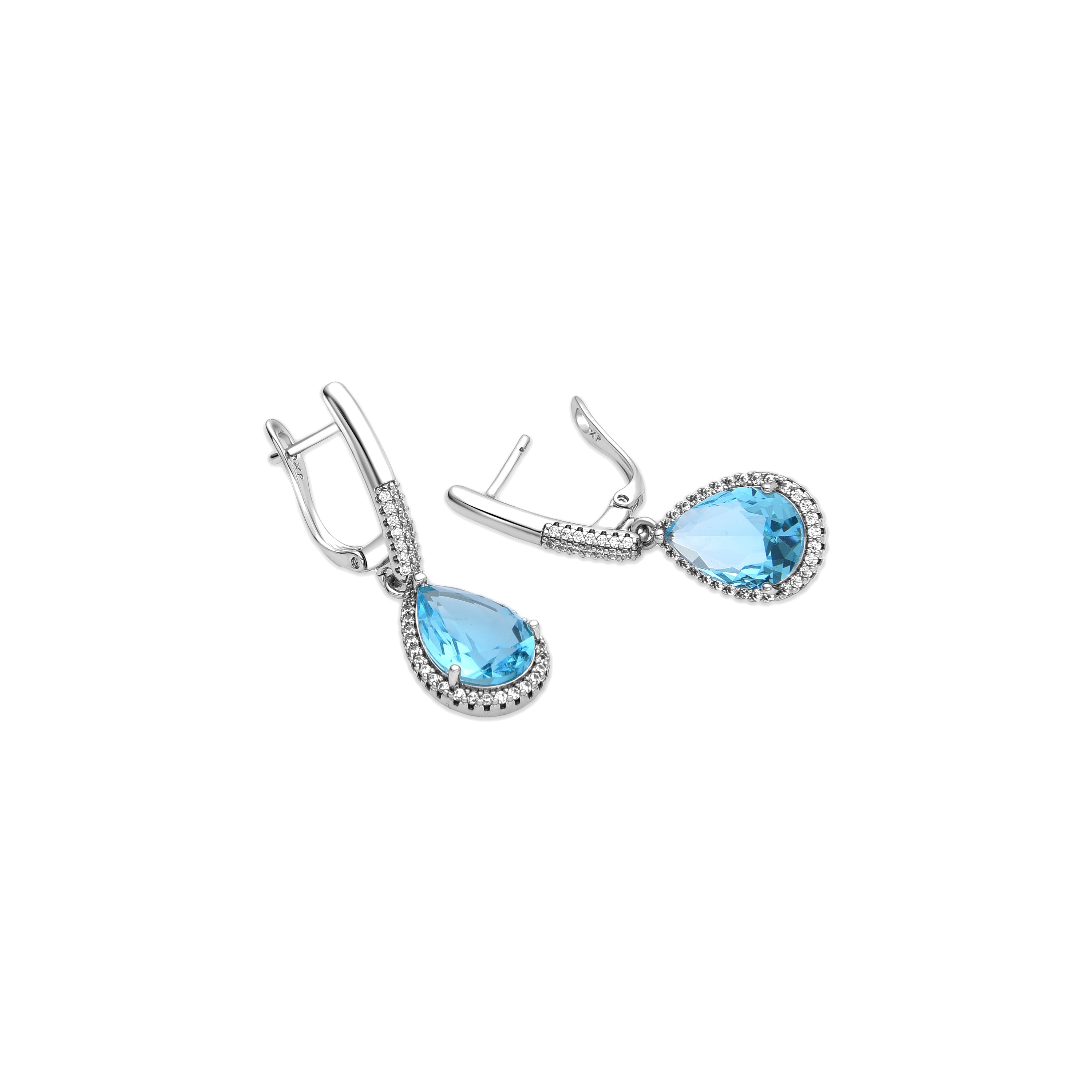 Aquamarine Zirconia Earrings Silver Finish - Dota