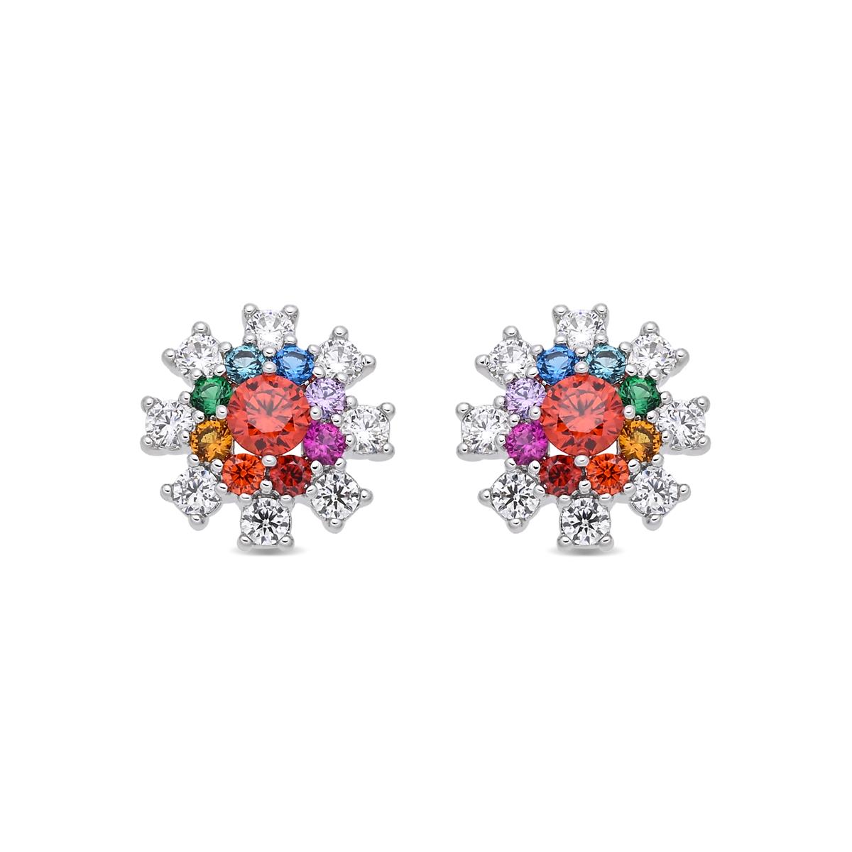 Brincos de Liga de Metal e Zircónia Multicolor com acabamento em ródio - Necoatl