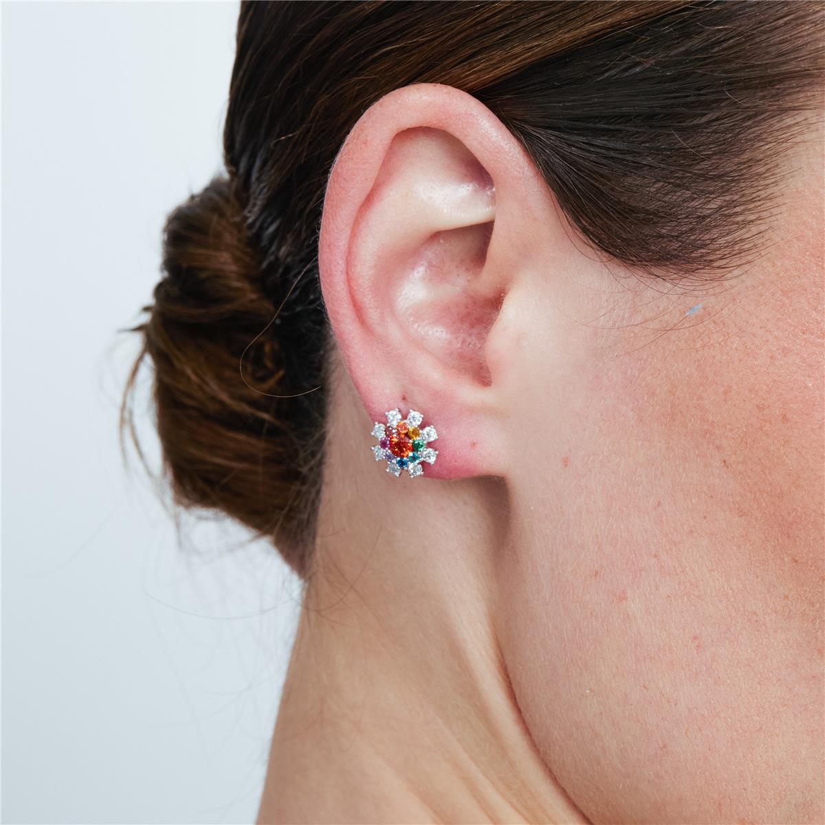 Brincos de Liga de Metal e Zircónia Multicolor com acabamento em ródio - Necoatl