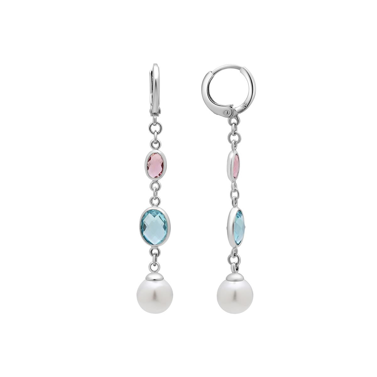 Boucles d'oreilles en alliage de métal et perle blanche finition rhodiée - Sewi