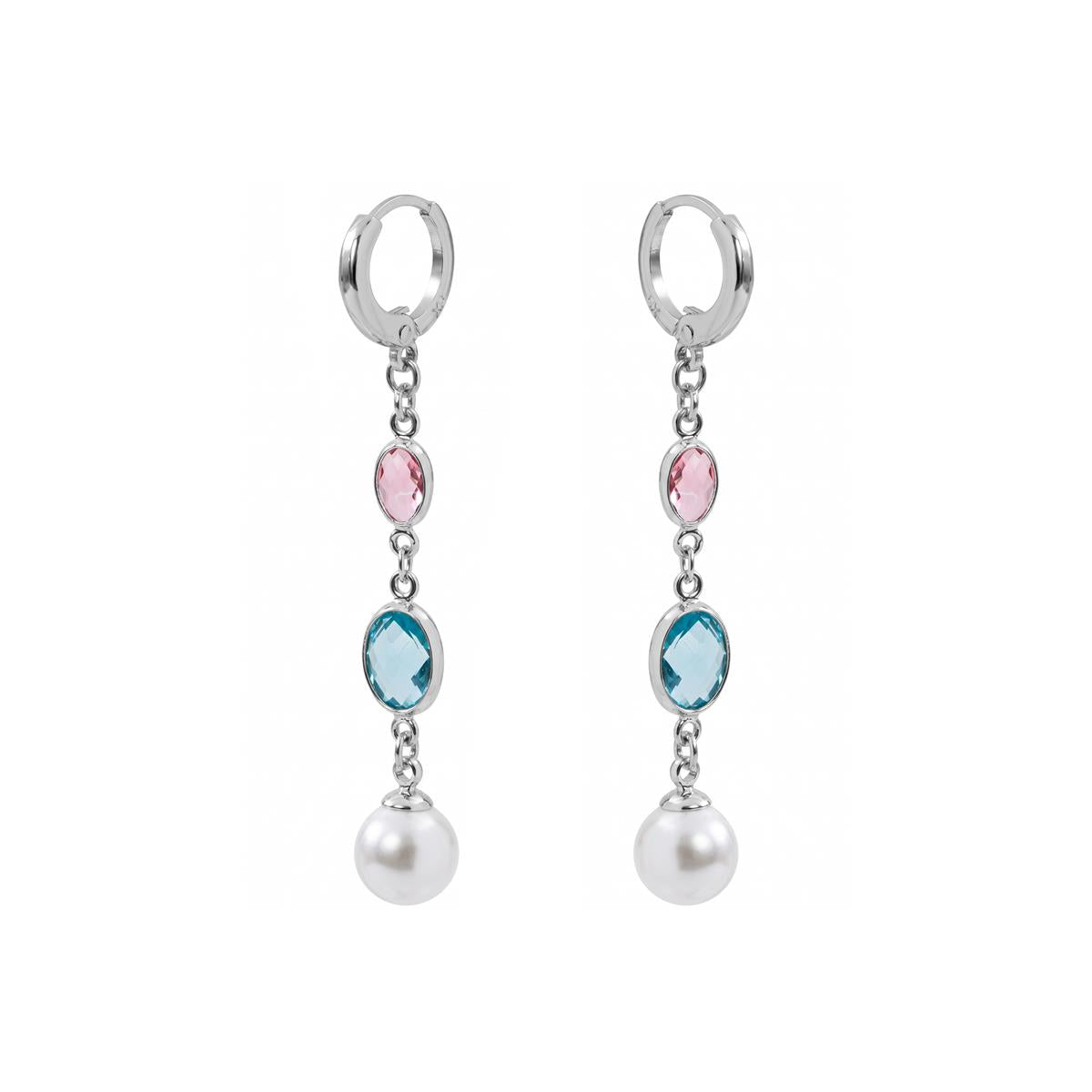Boucles d'oreilles en alliage de métal et perle blanche finition rhodiée - Sewi