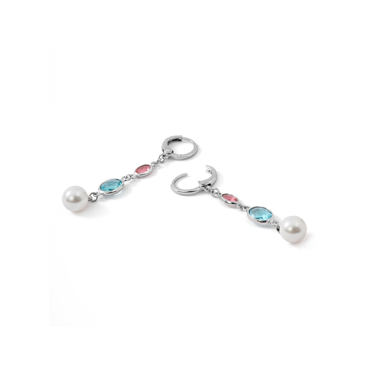 Boucles d'oreilles en alliage de métal et perle blanche finition rhodiée - Sewi