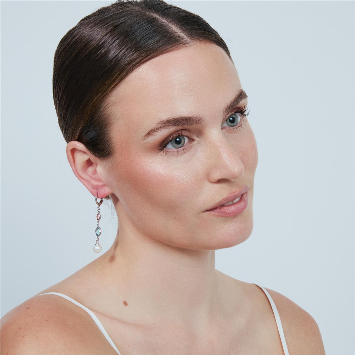 Boucles d'oreilles en alliage de métal et perle blanche finition rhodiée - Sewi