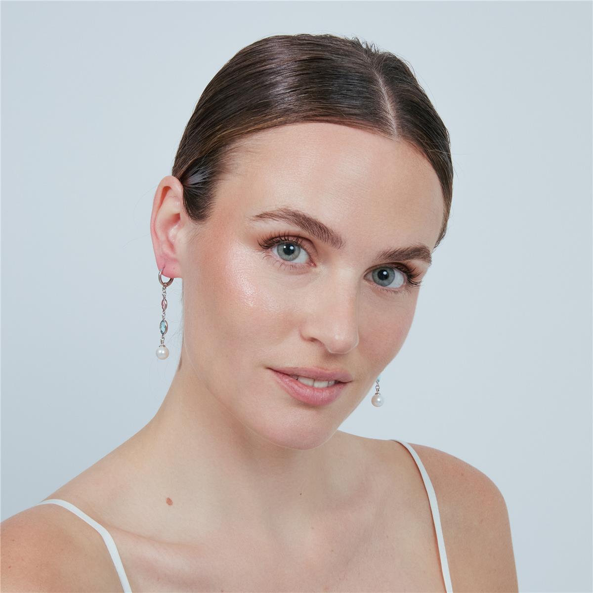 Boucles d'oreilles en alliage de métal et perle blanche finition rhodiée - Sewi
