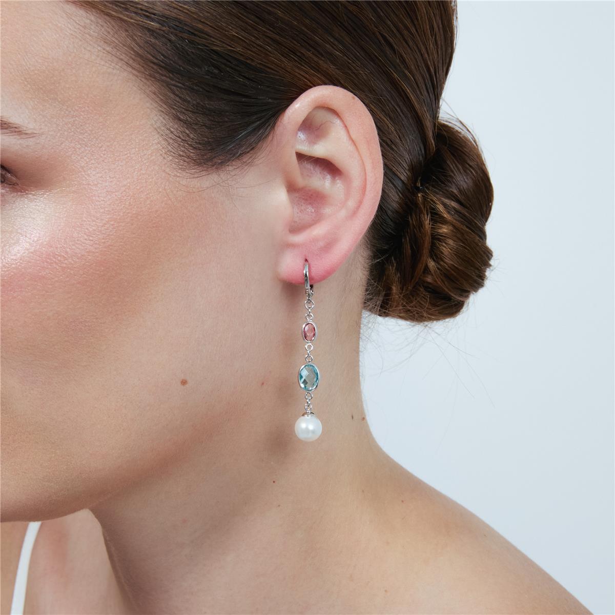 Boucles d'oreilles en alliage de métal et perle blanche finition rhodiée - Sewi