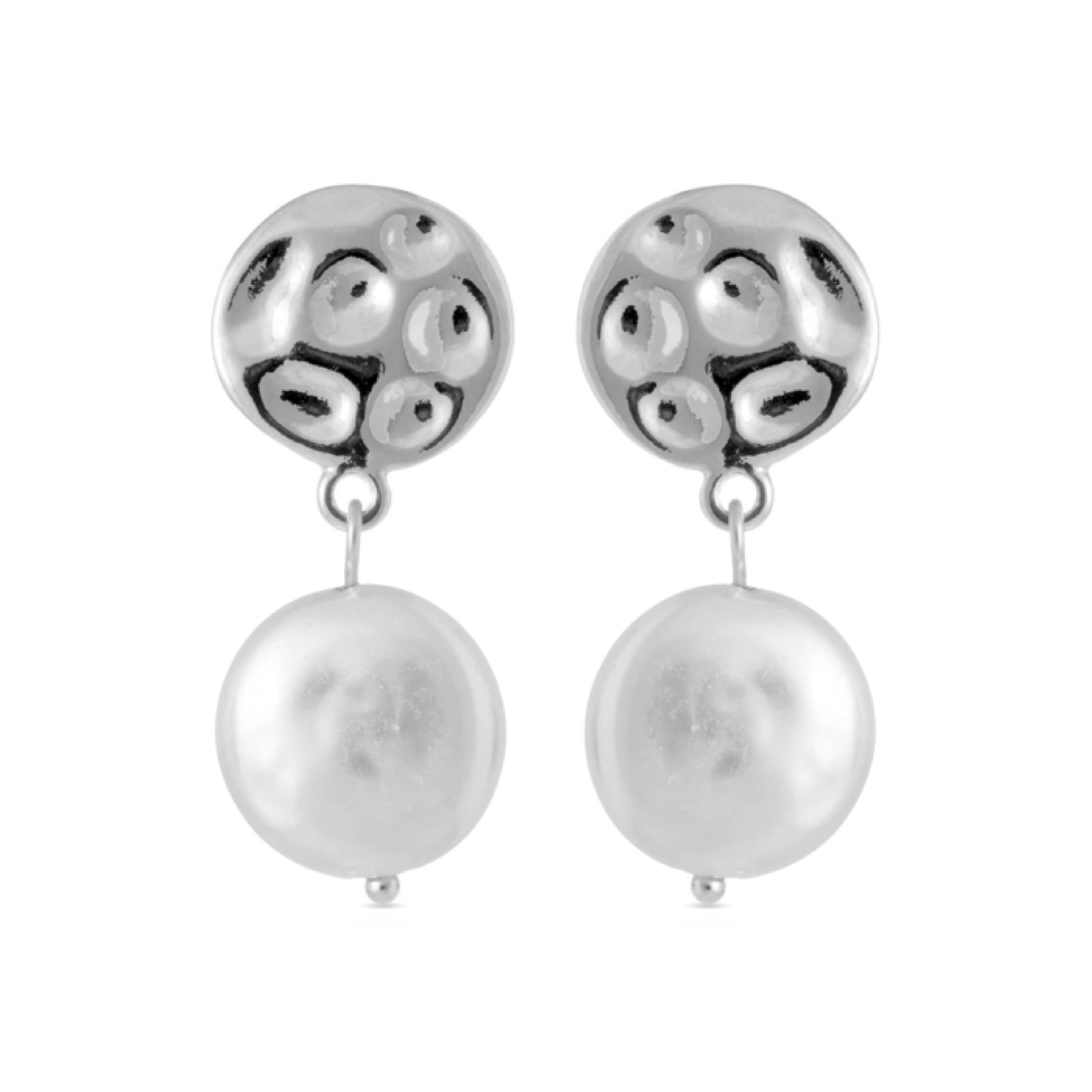 Brincos de Pérola Branca com acabamento em ródio - Durdana