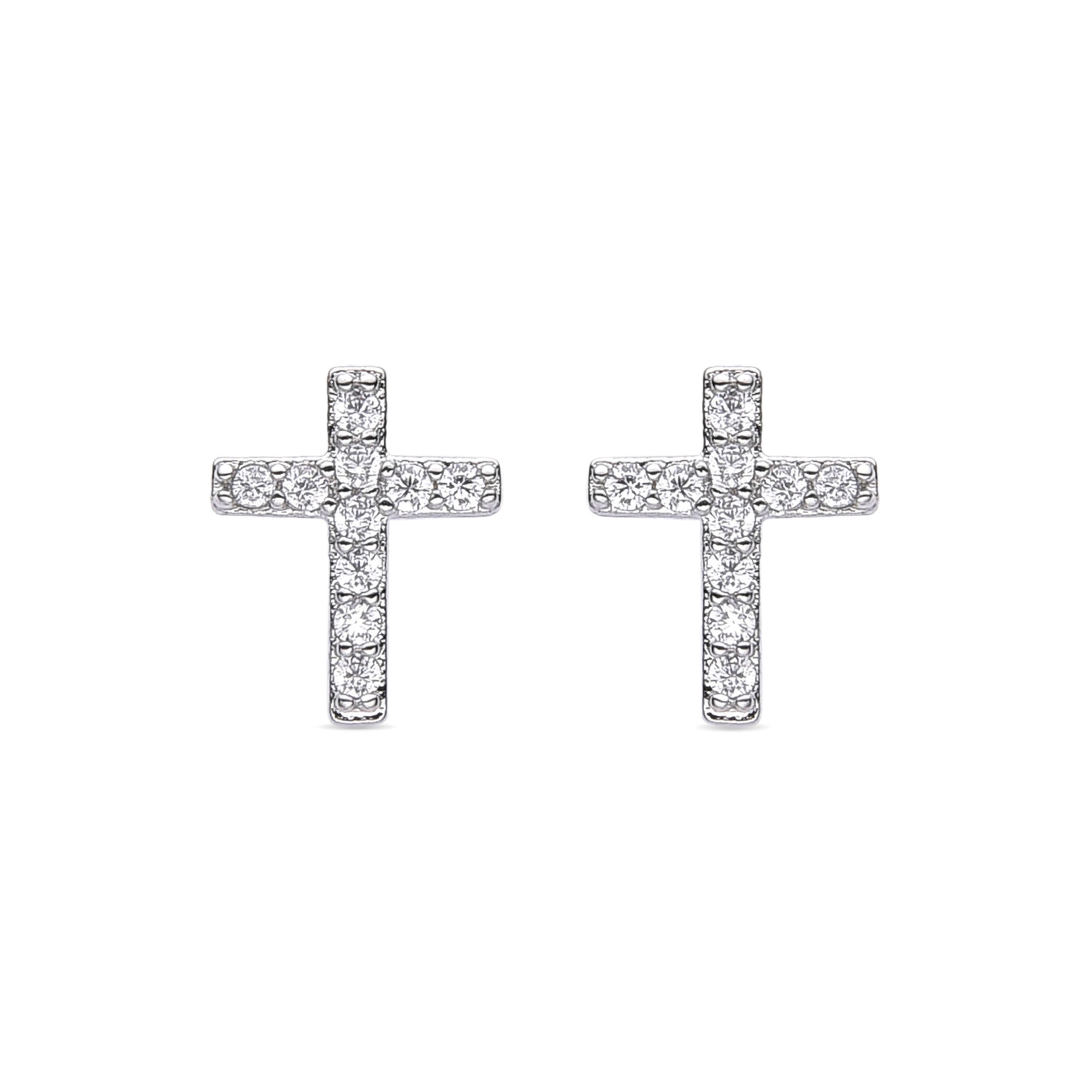 Boucles d'oreilles en zircon brillant finition rhodium - Croix