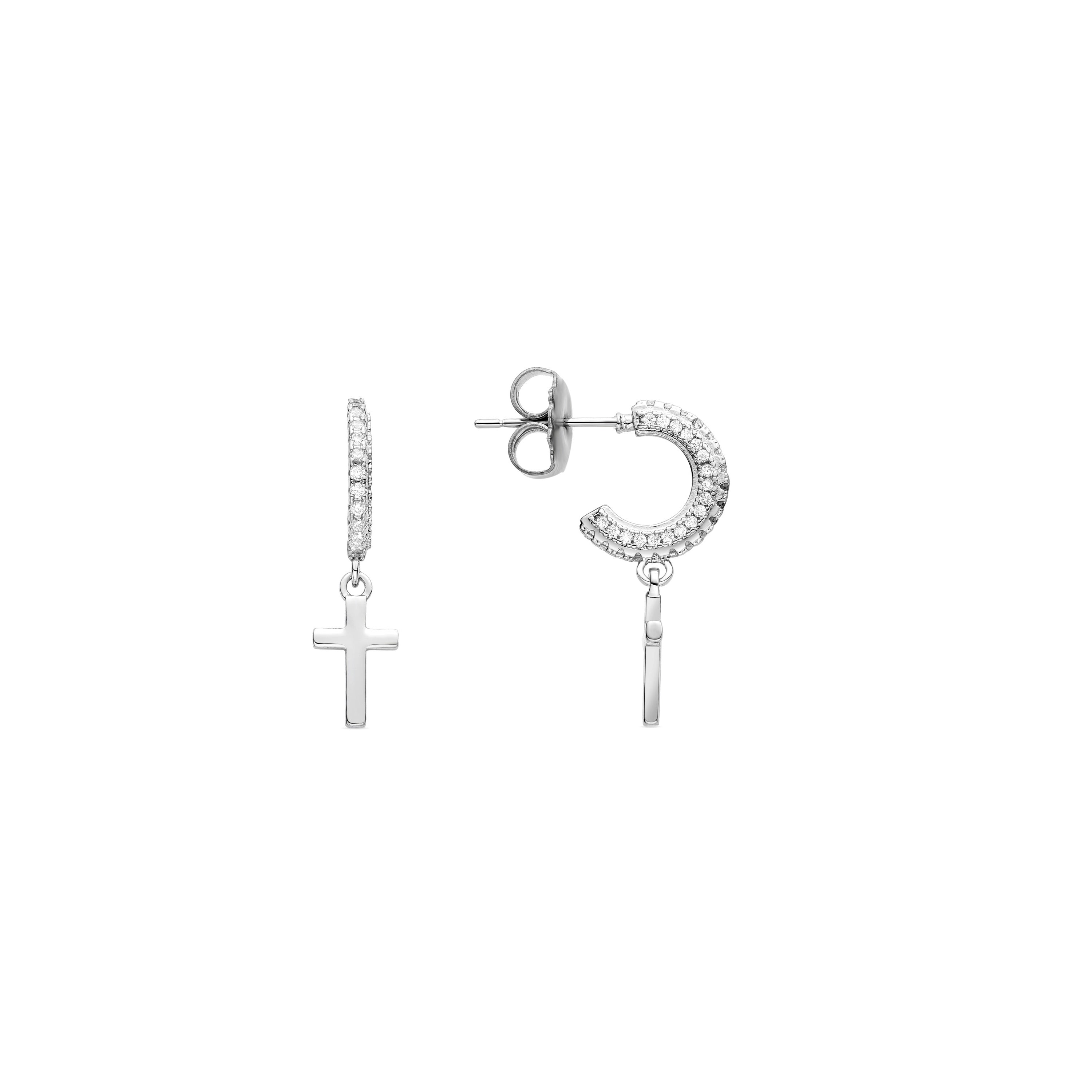 Bright Zirconia Earrings with Rhodium Finish - Cross