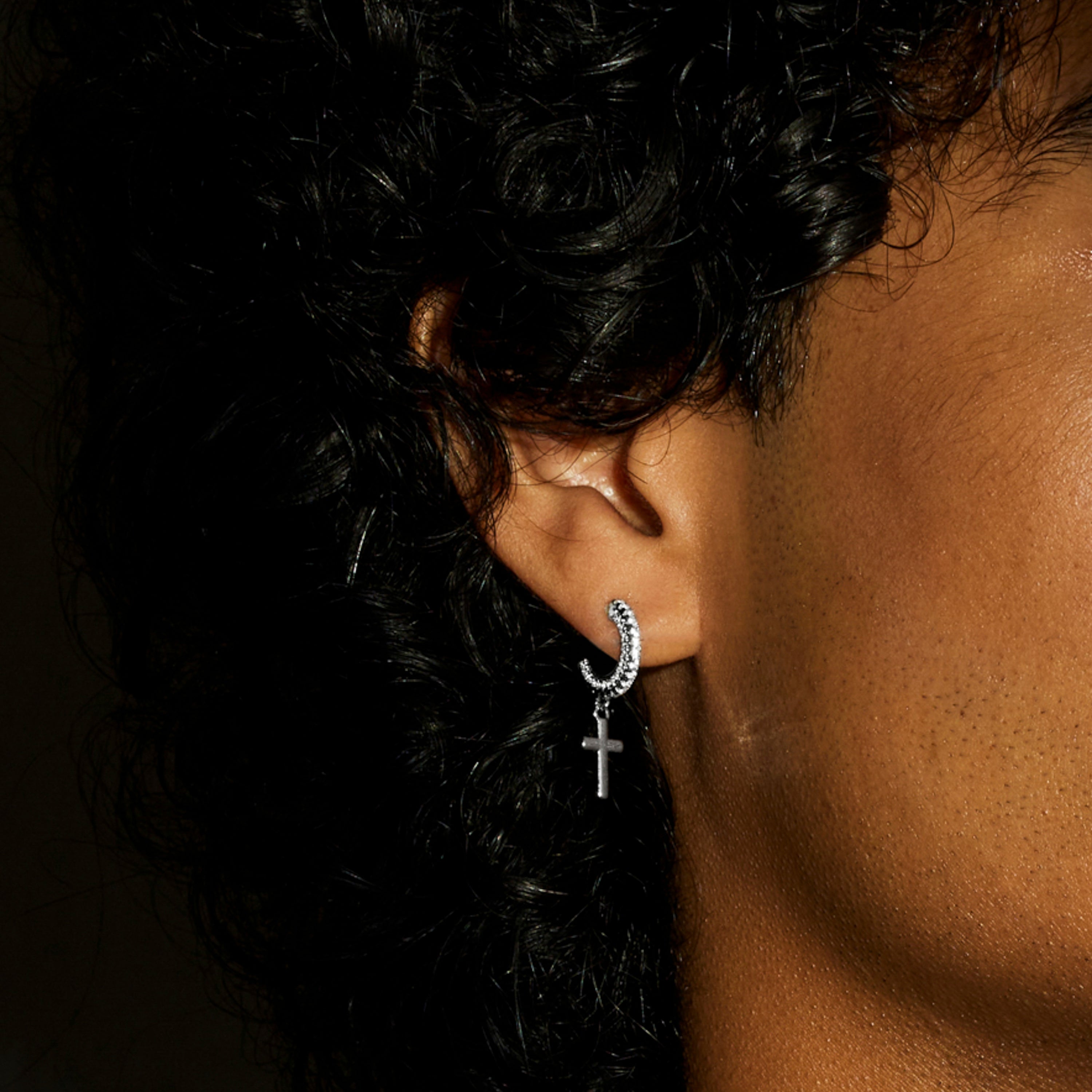 Bright Zirconia Earrings with Rhodium Finish - Cross