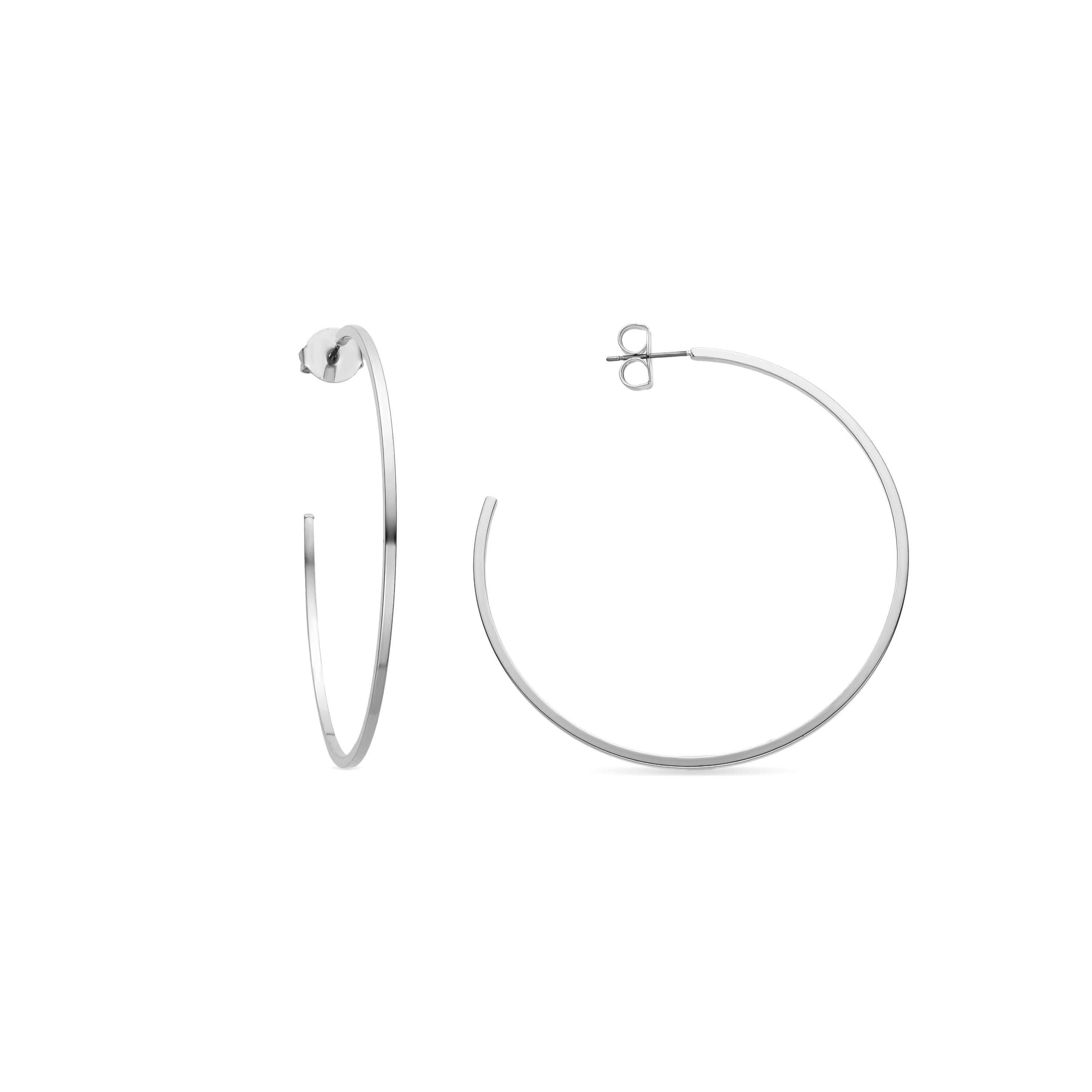 Boucles d'oreilles de 60mm de diamètre finies en rhodium - Adron