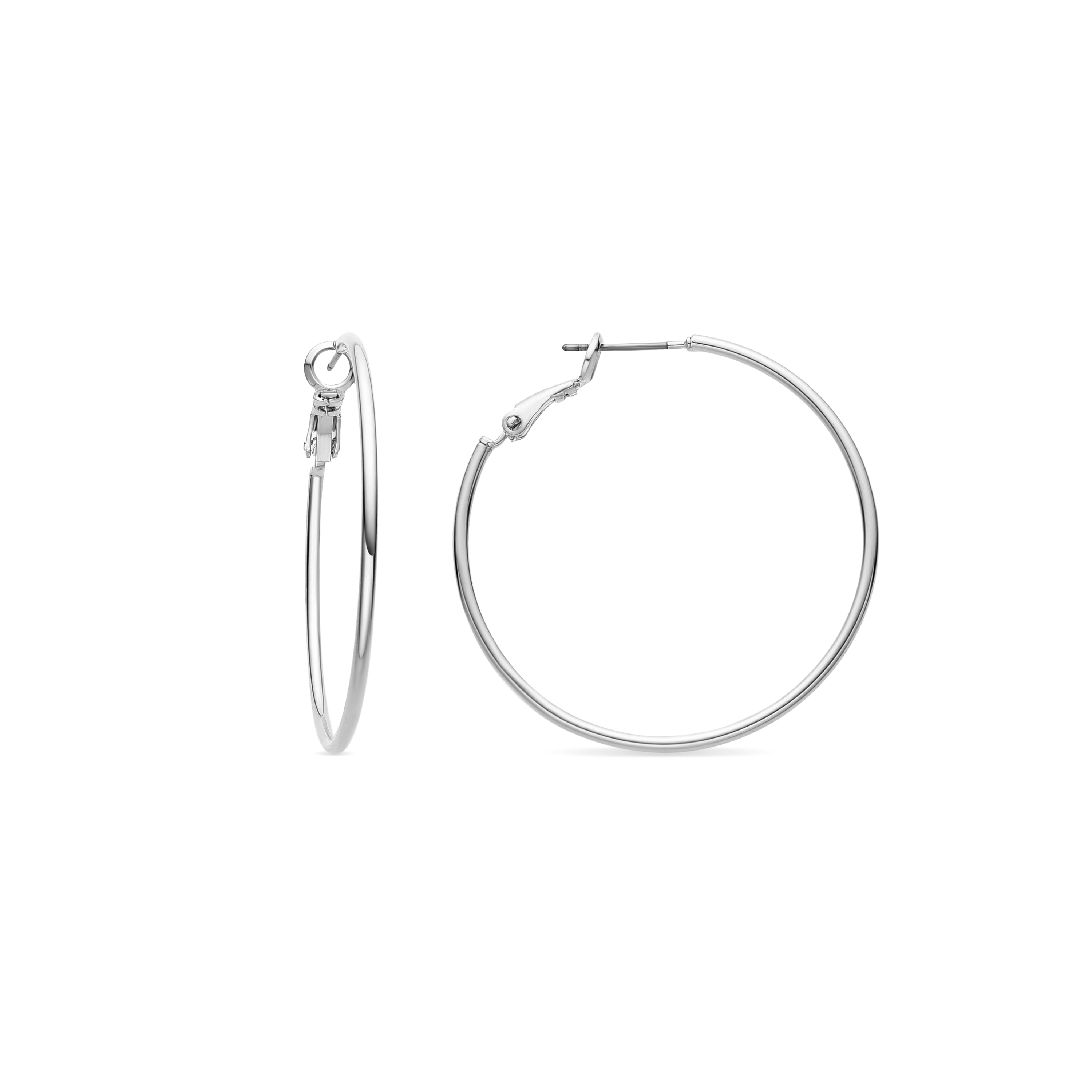 40mm diameter rhodium finished earrings - Kelxo