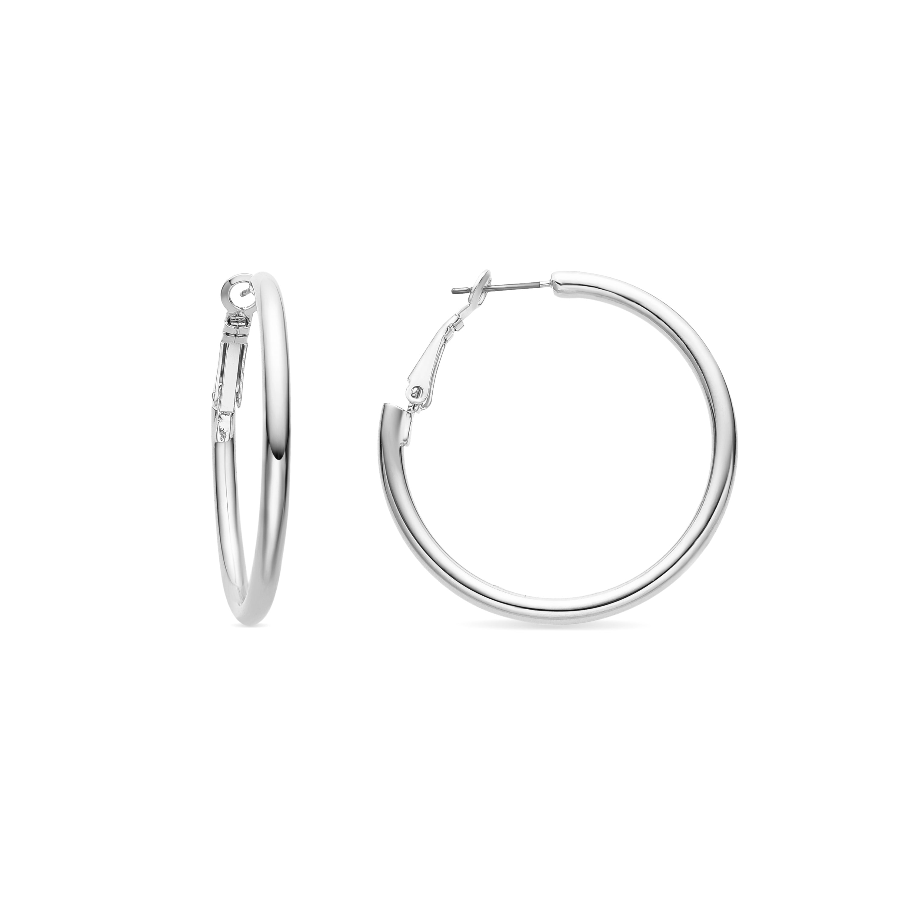 Orecchini di 40mm di diametro con finitura in rodio - Sadro