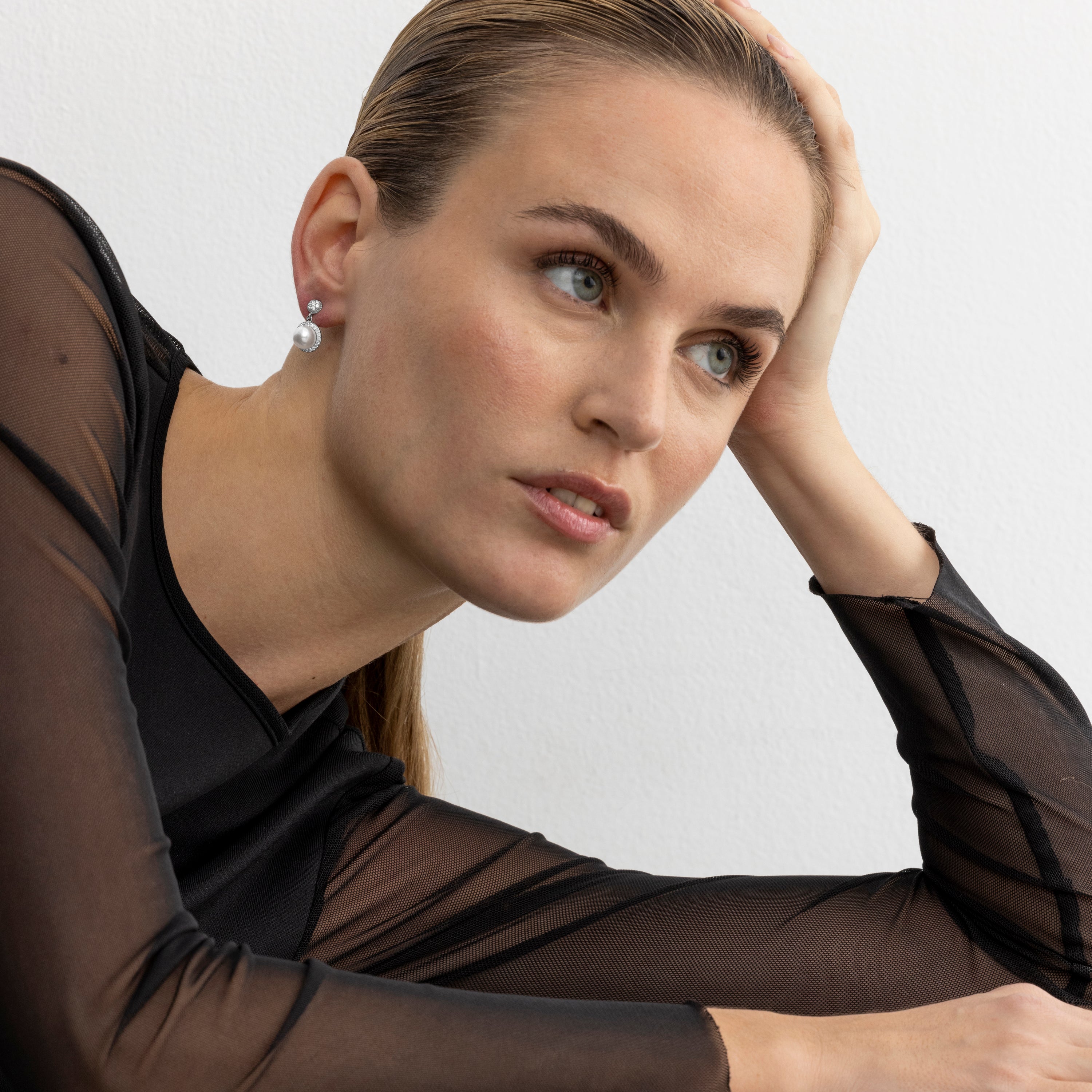 White Pearl Earrings with Silver Finish - Saali