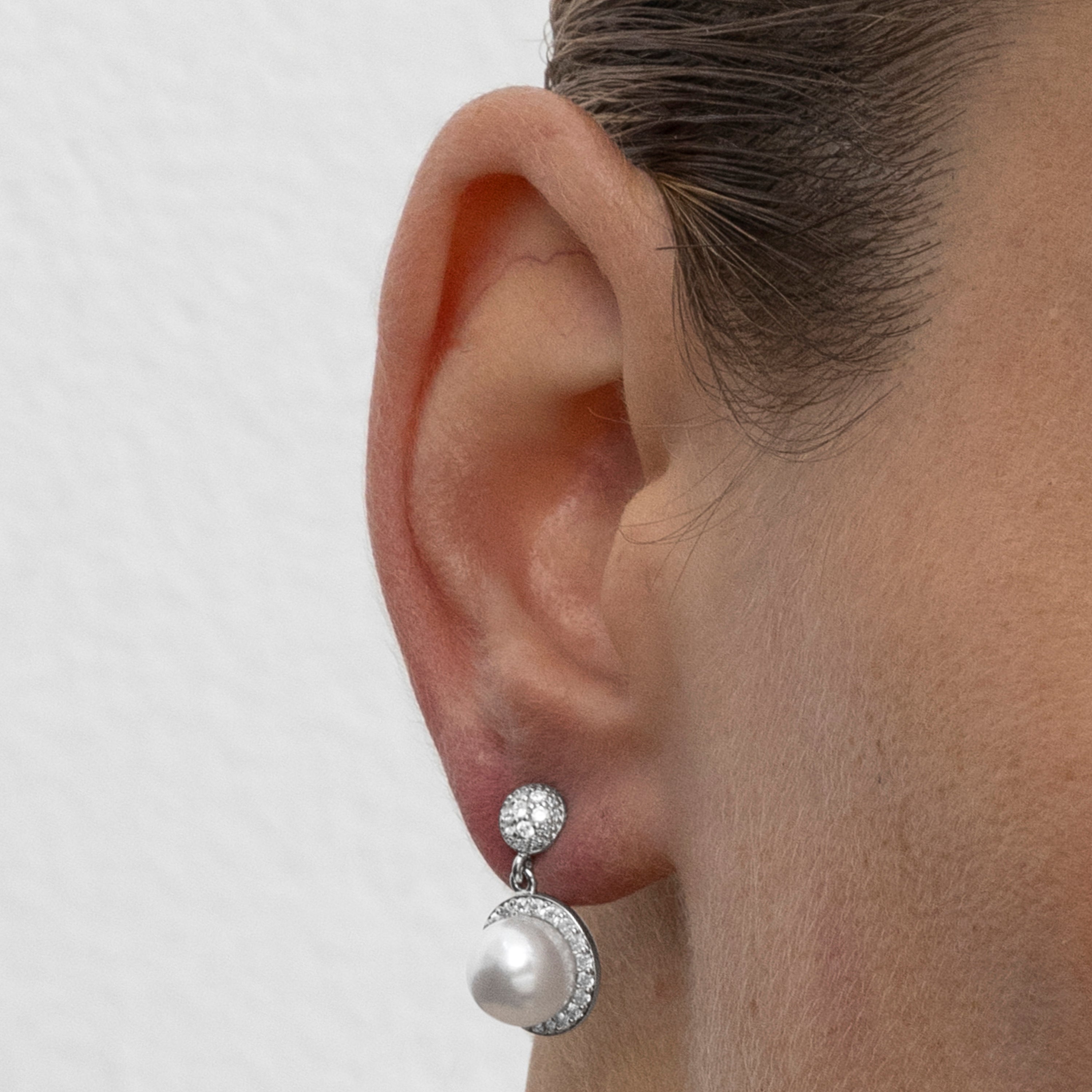 Boucles d'oreilles avec Perle Blanche finition argent - Saali