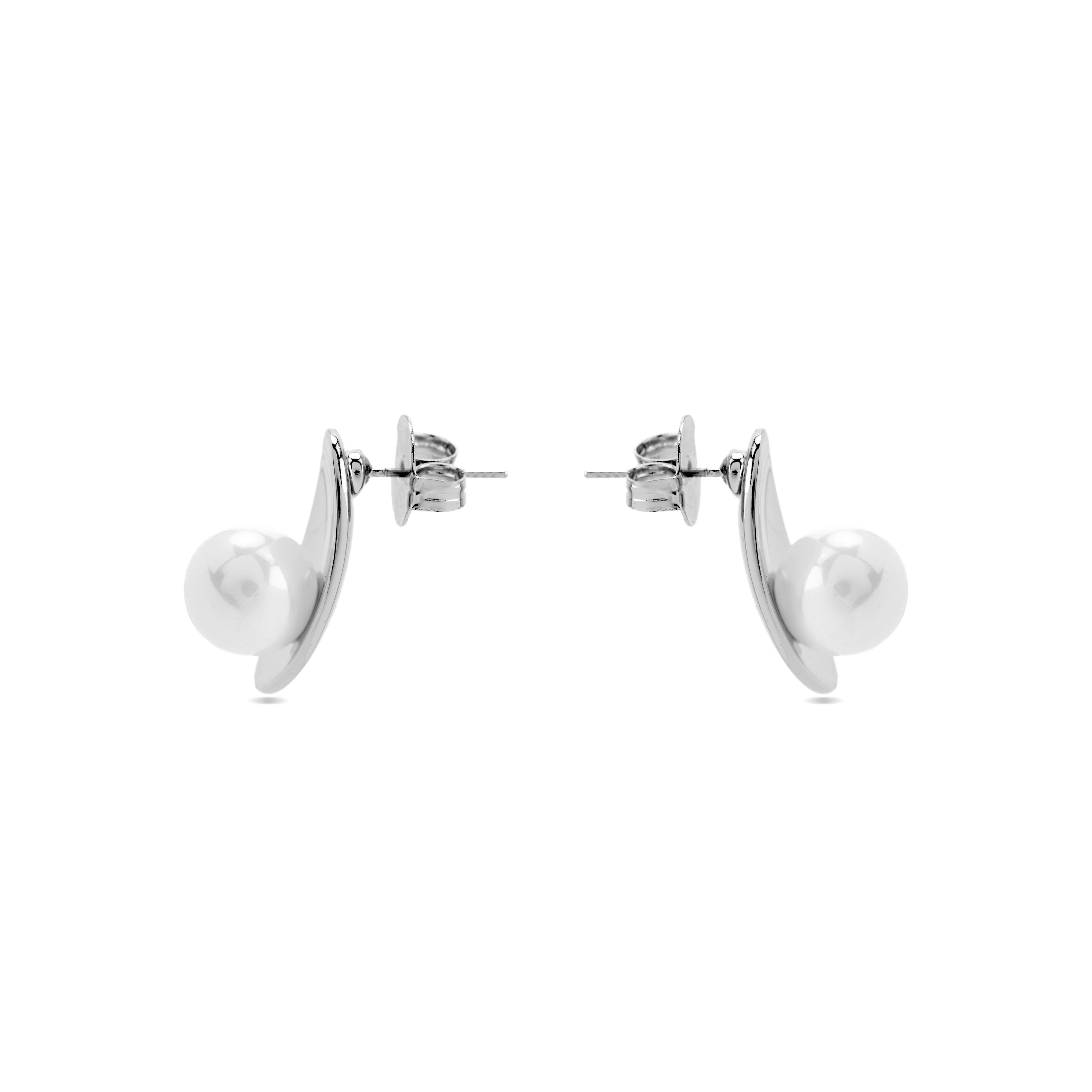 White Pearl Earrings with Silver Finish - Lyhu