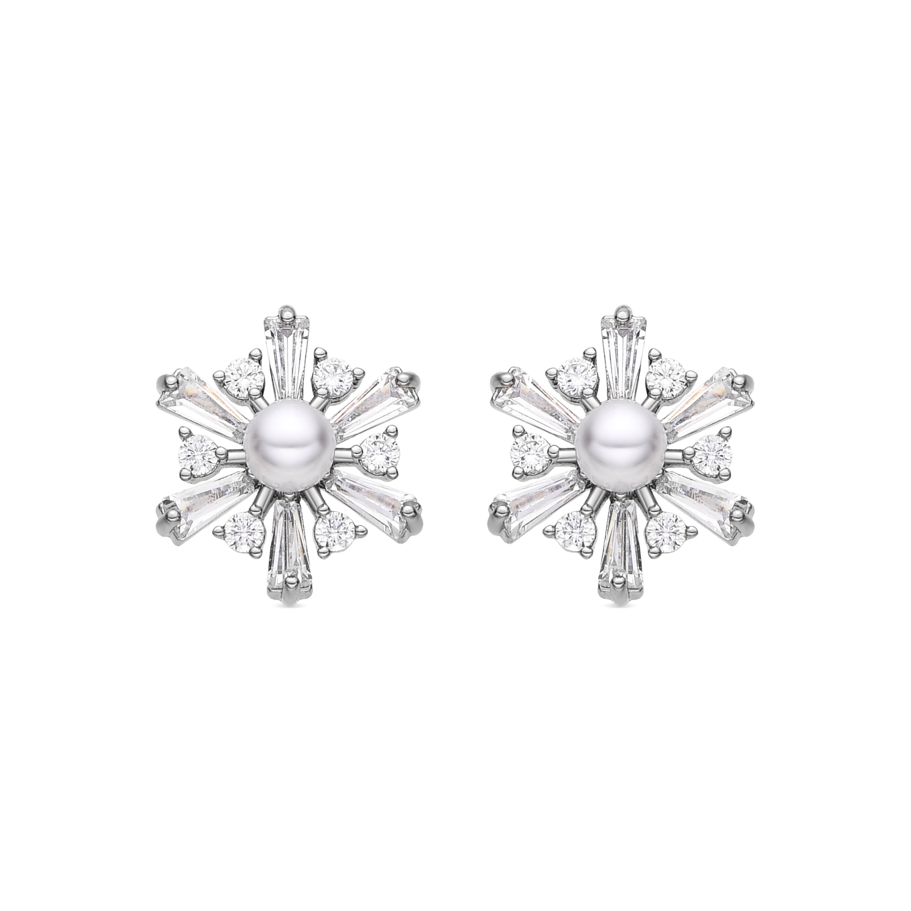 White Pearl Earrings with Silver Finish - Leth