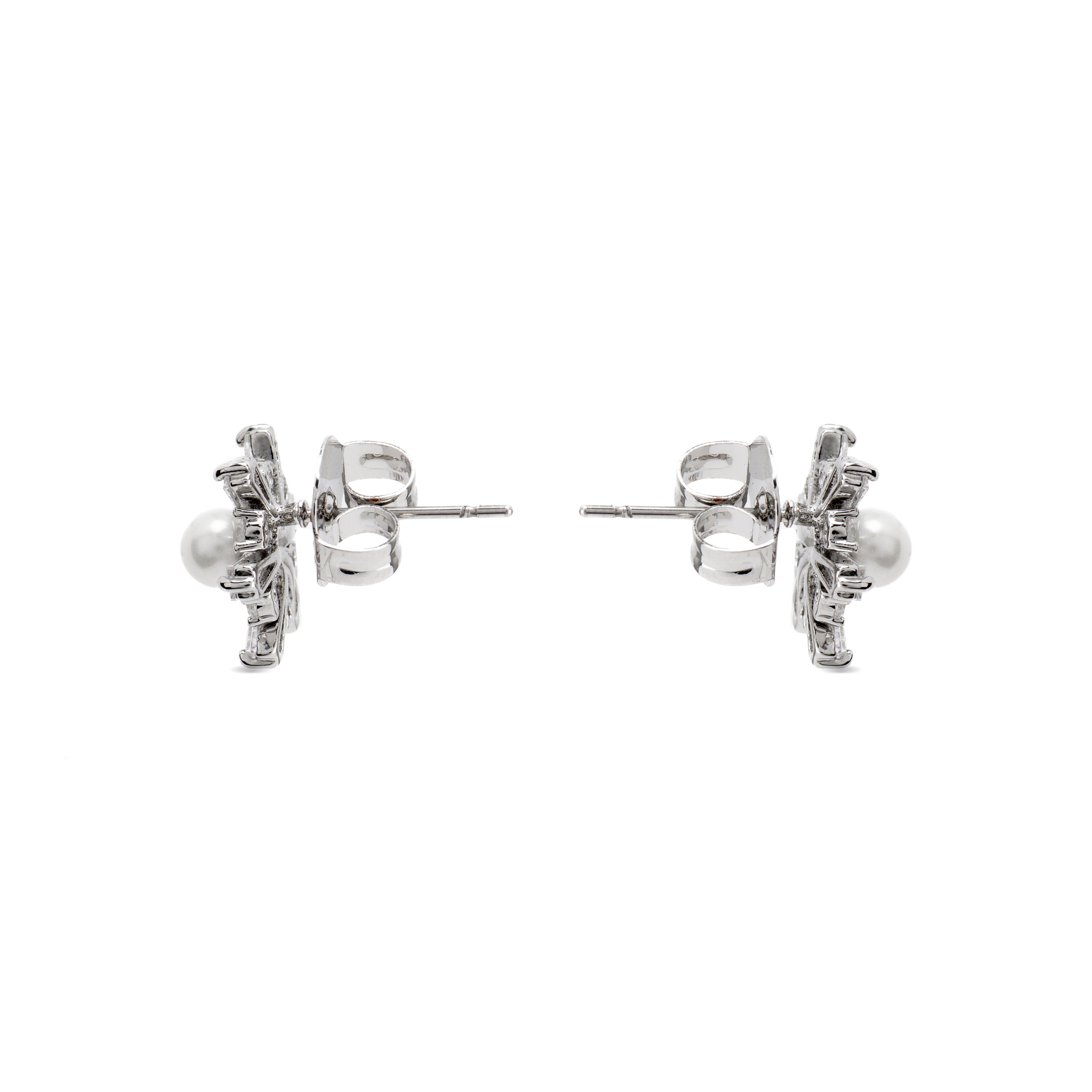 White Pearl Earrings with Silver Finish - Leth