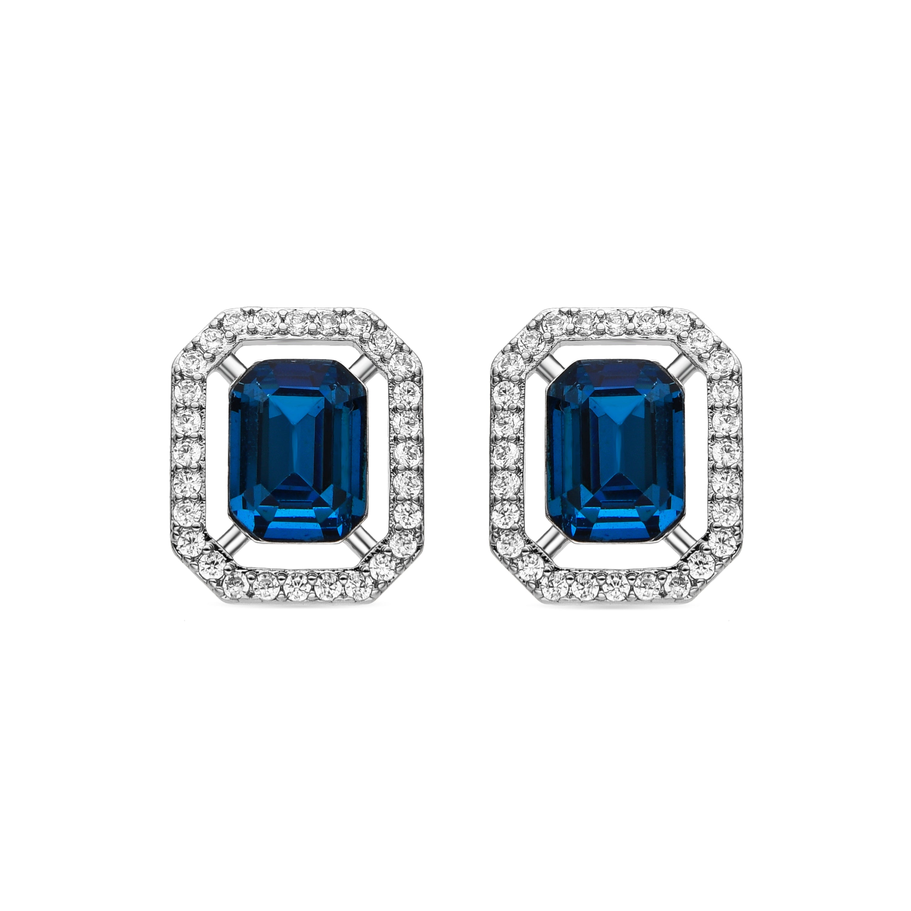 Ohrringe mit blauer Topas-Zirkonia, Silber-Finish - Surin