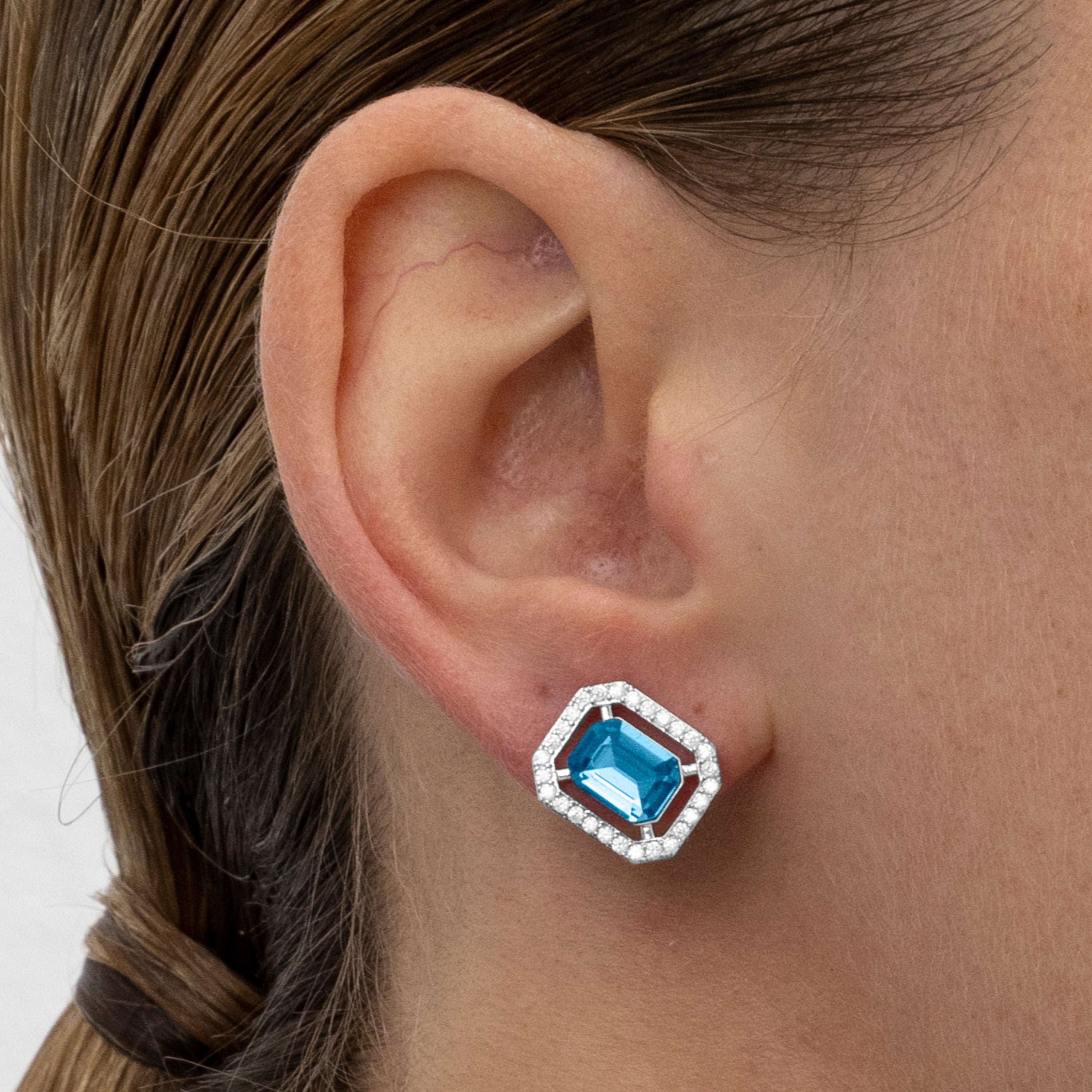 Ohrringe mit blauer Topas-Zirkonia, Silber-Finish - Surin