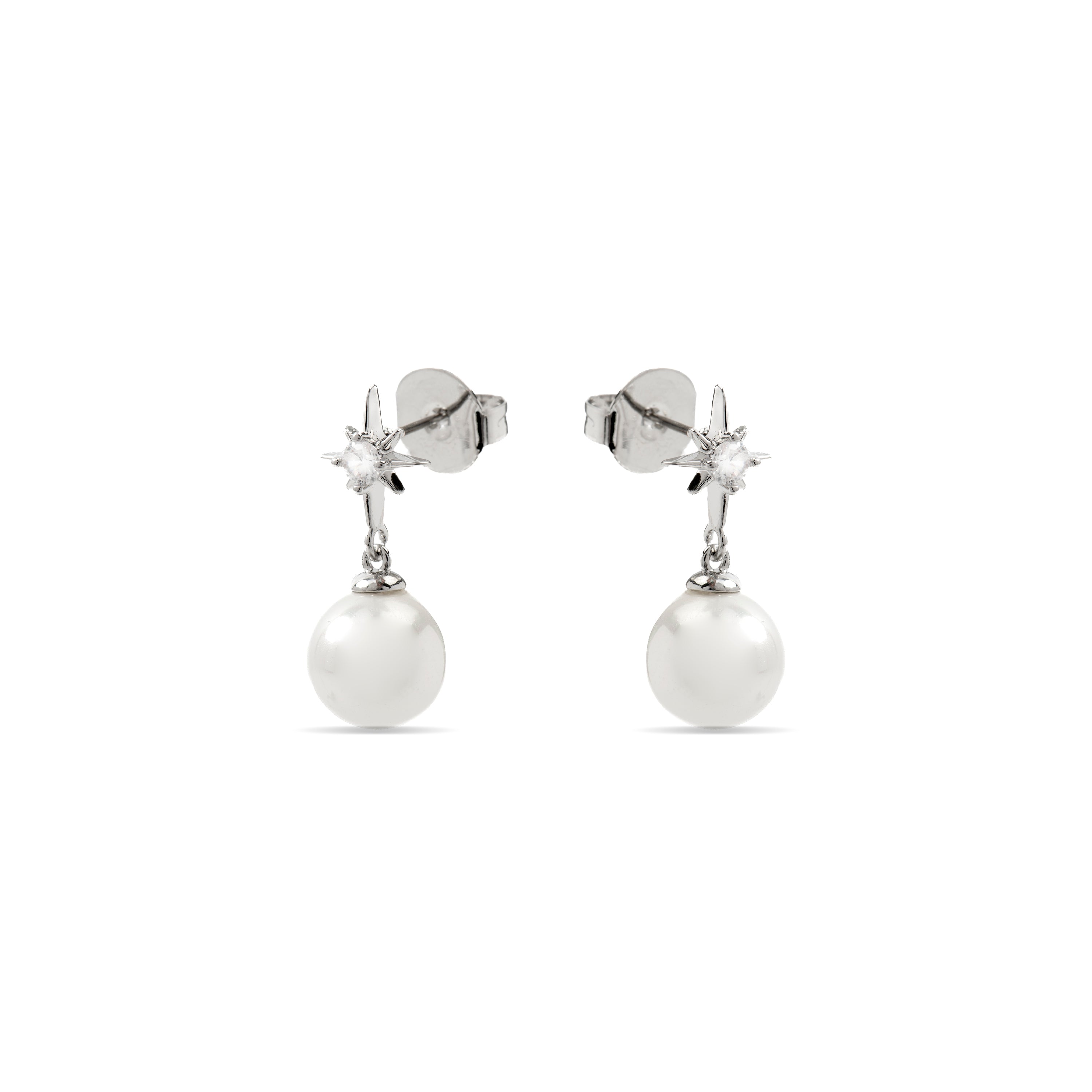 Pendientes con Perla Blanca acabado plata - Miara