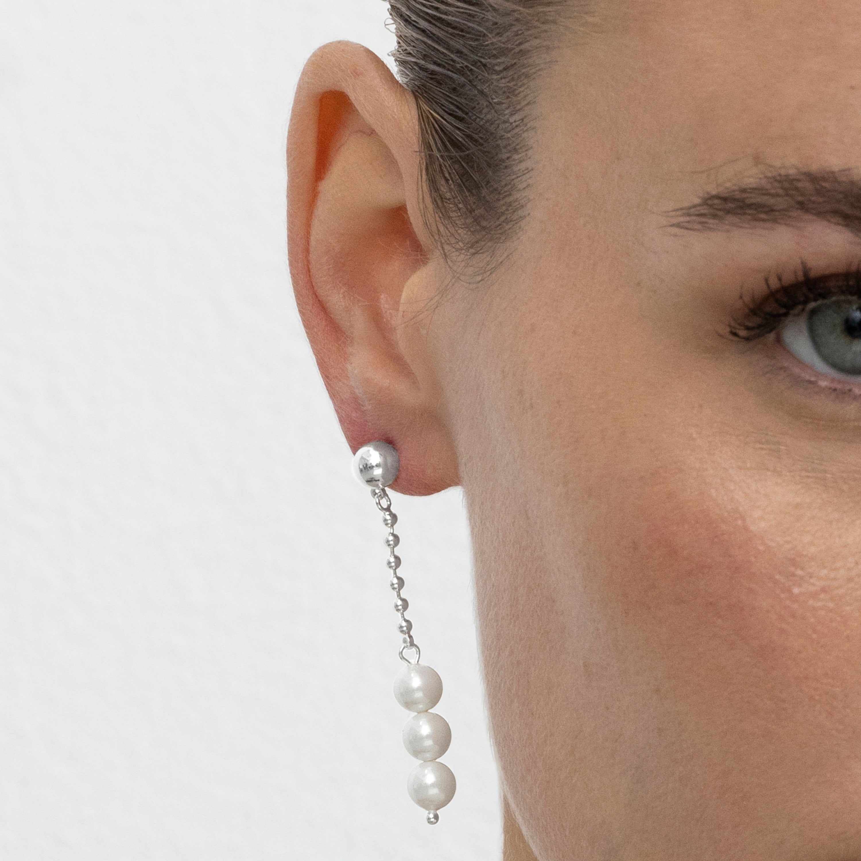 White Pearl Earrings with Silver Finish - Galdin
