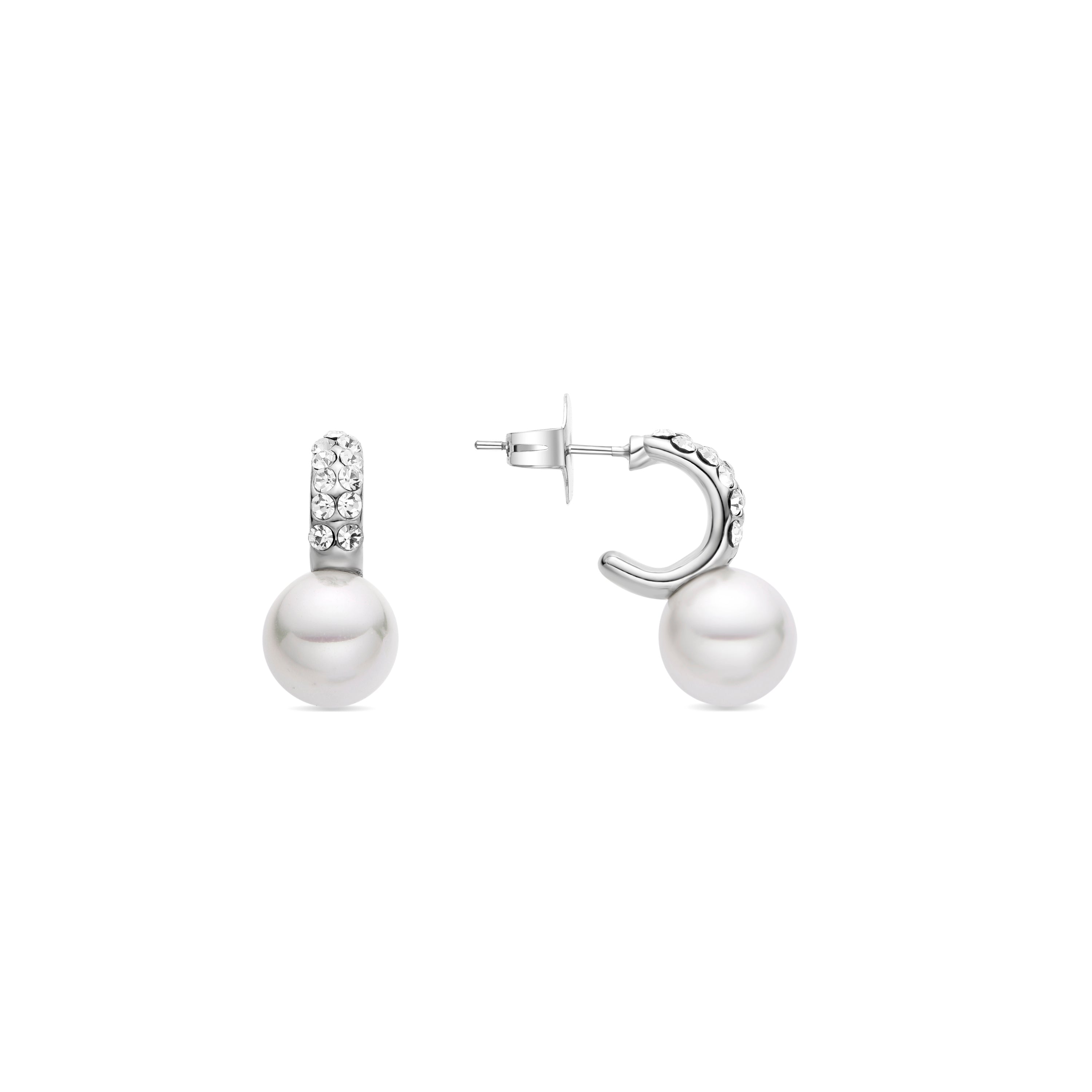 Boucles d'oreilles avec perle blanche finition argent - Lianath