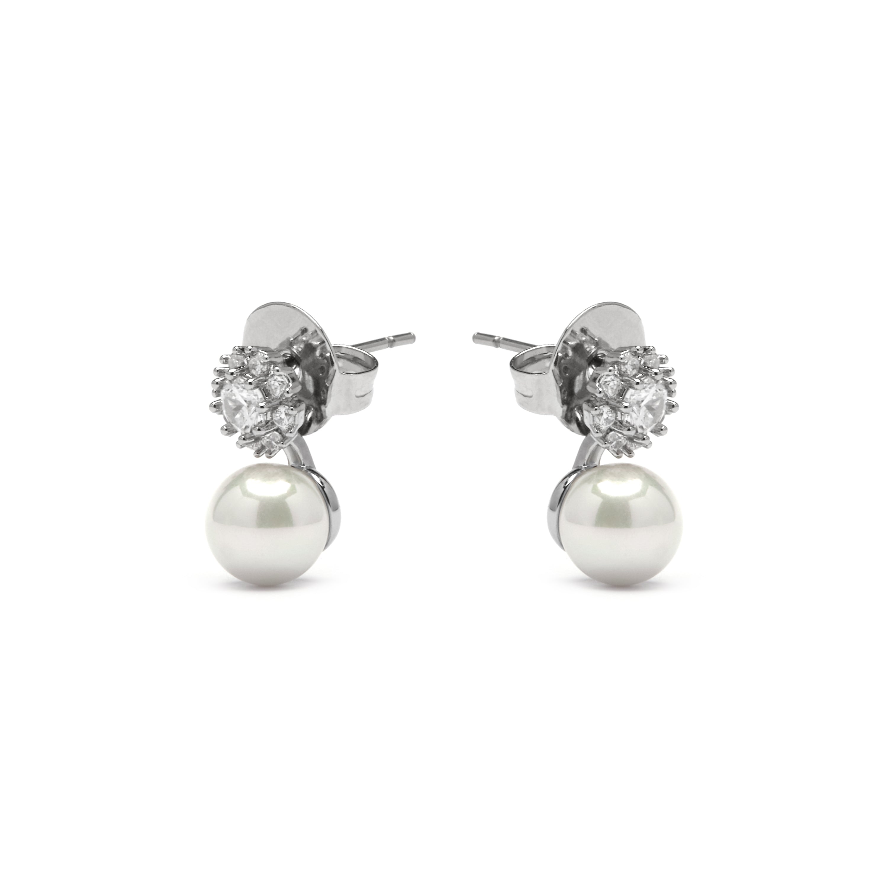 Silver finish earrings and White Pearl - Zioka
