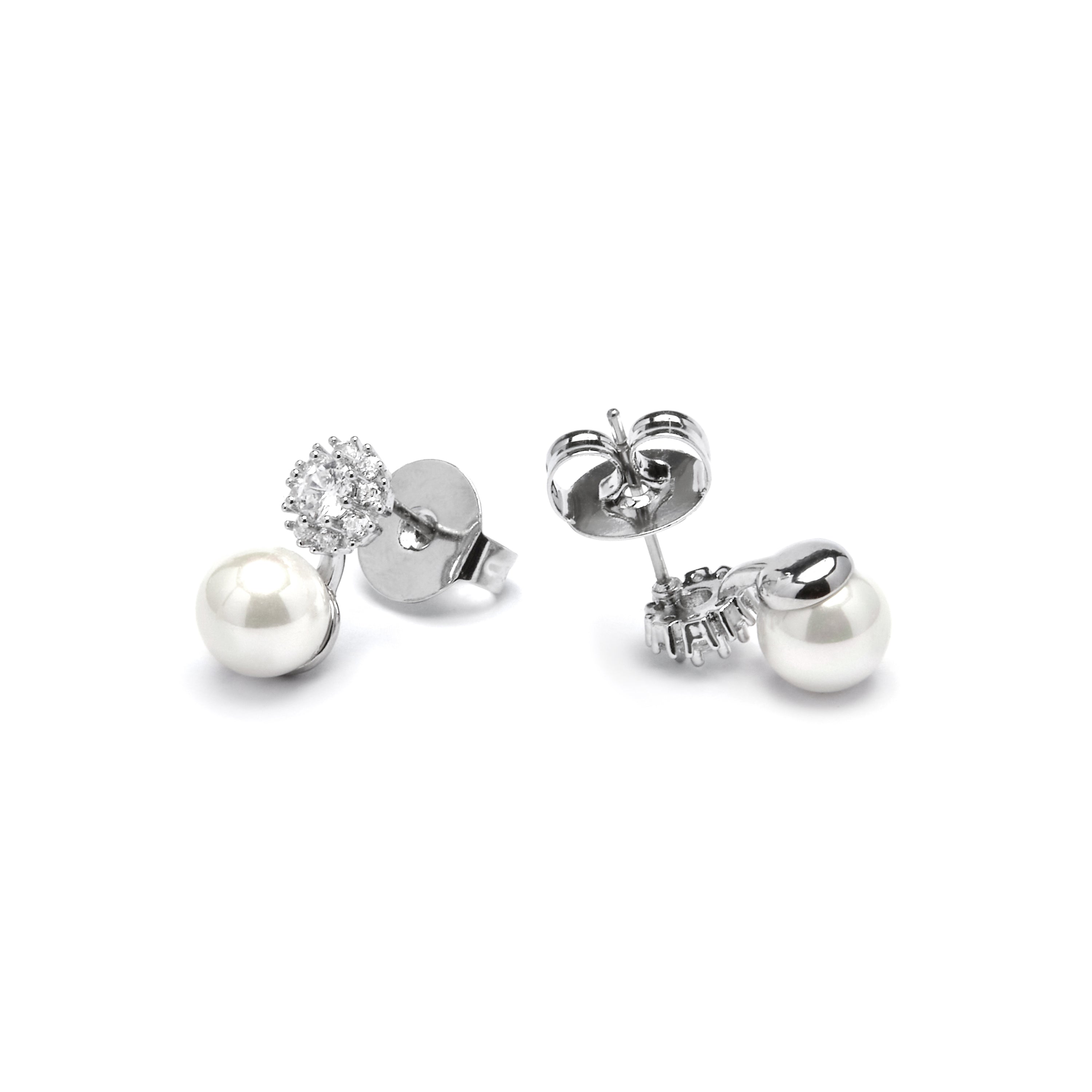 Silver finish earrings and White Pearl - Zioka