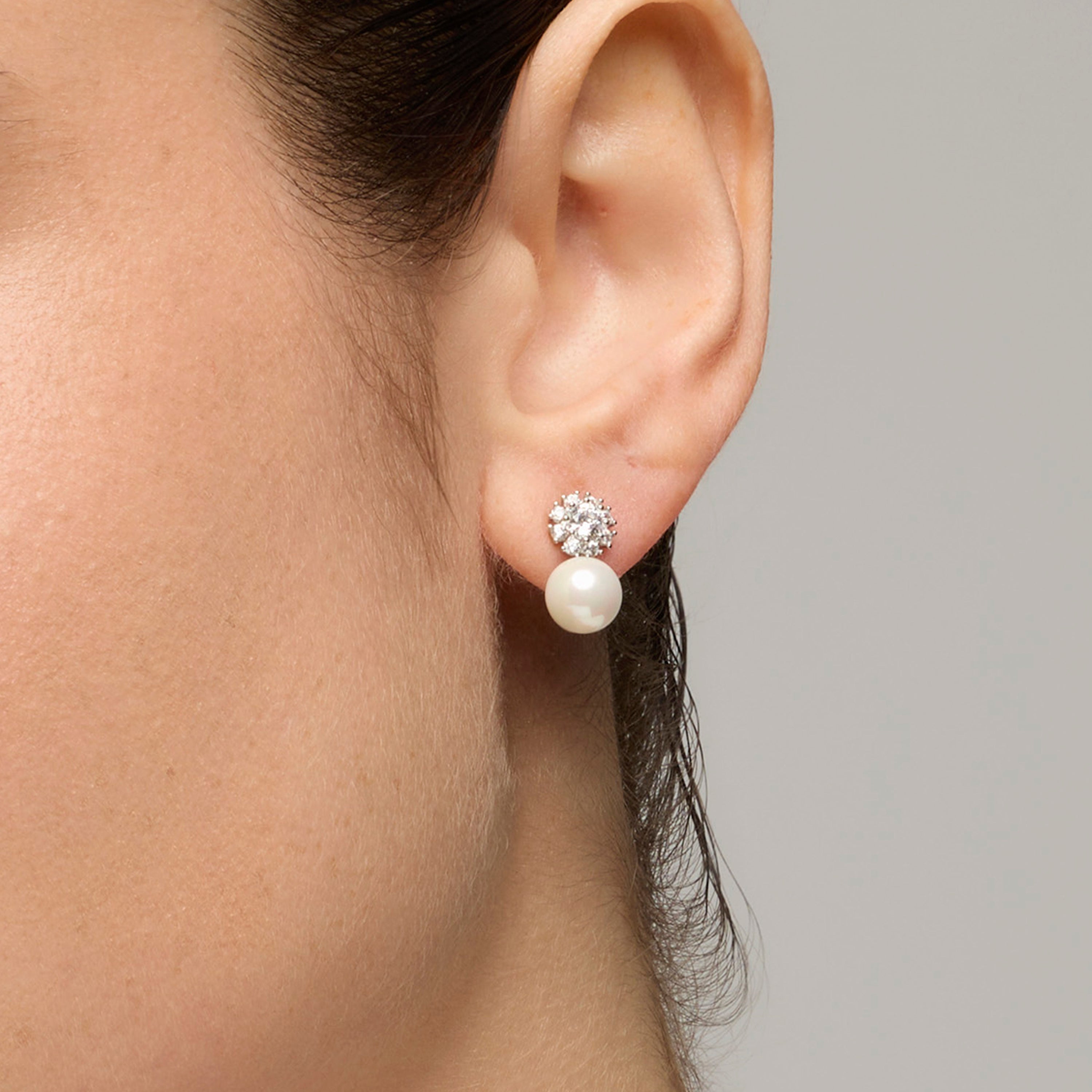 Silver finish earrings and White Pearl - Zioka