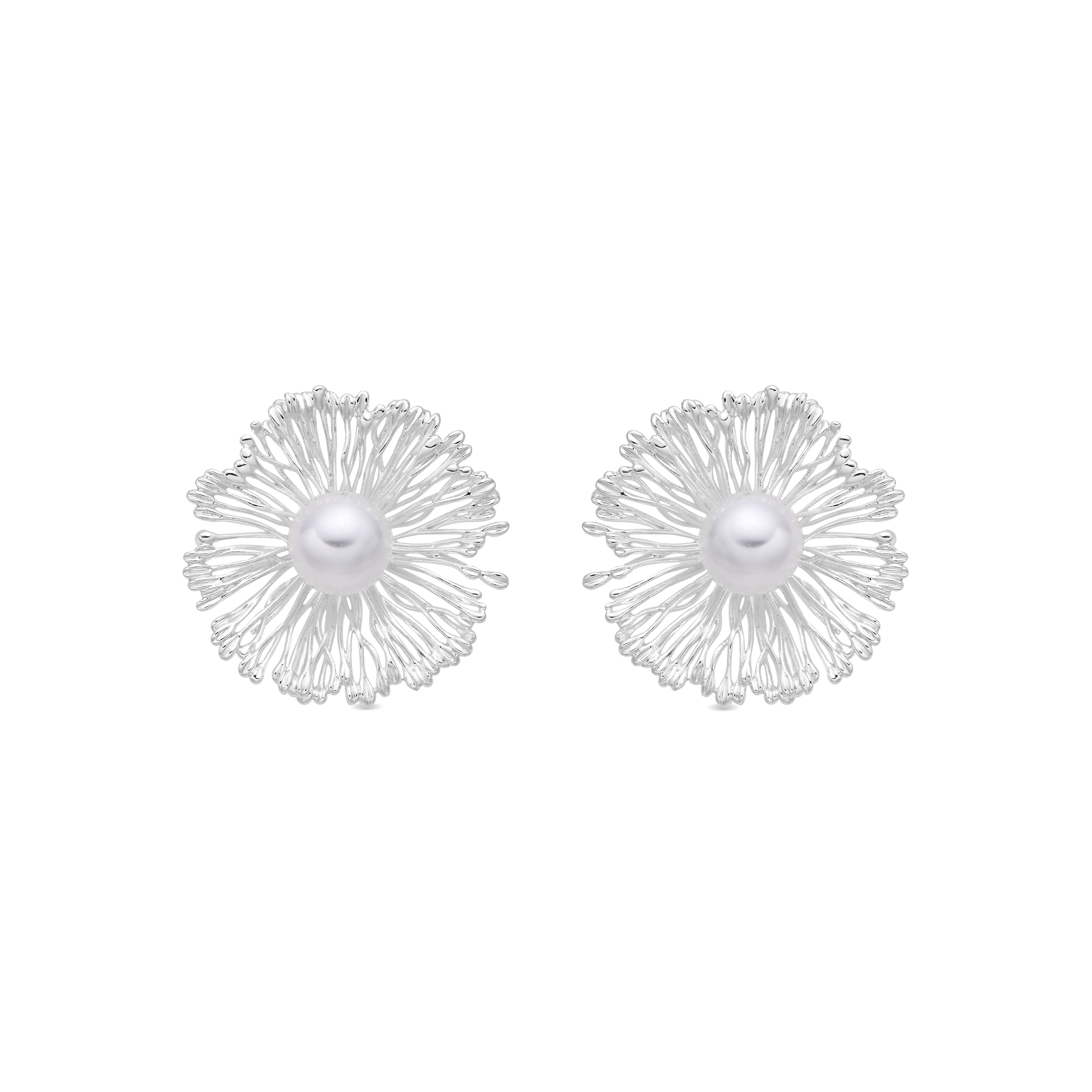 Boucles d'oreilles en perle blanche finition argent - Lentio