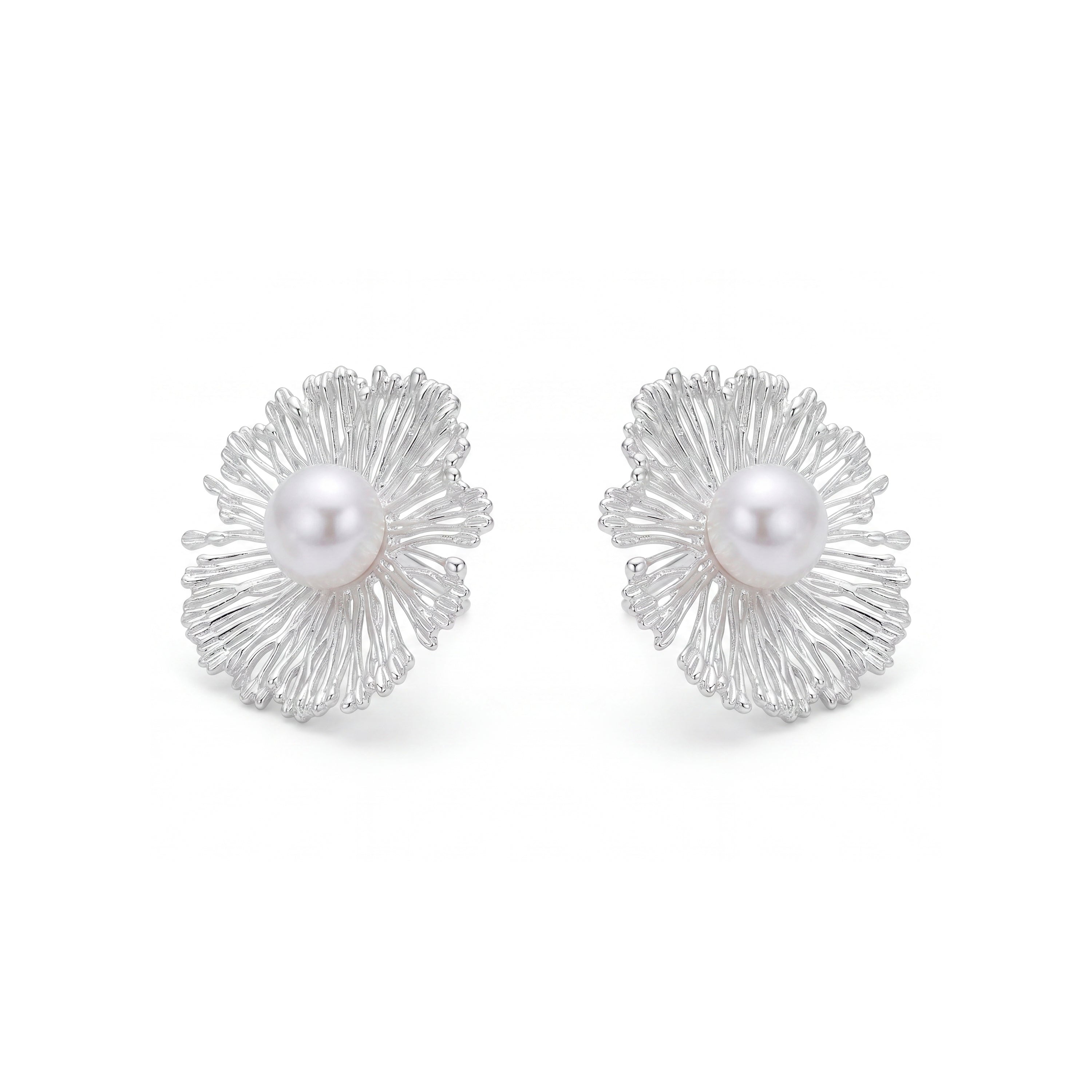 Boucles d'oreilles en perle blanche finition argent - Lentio