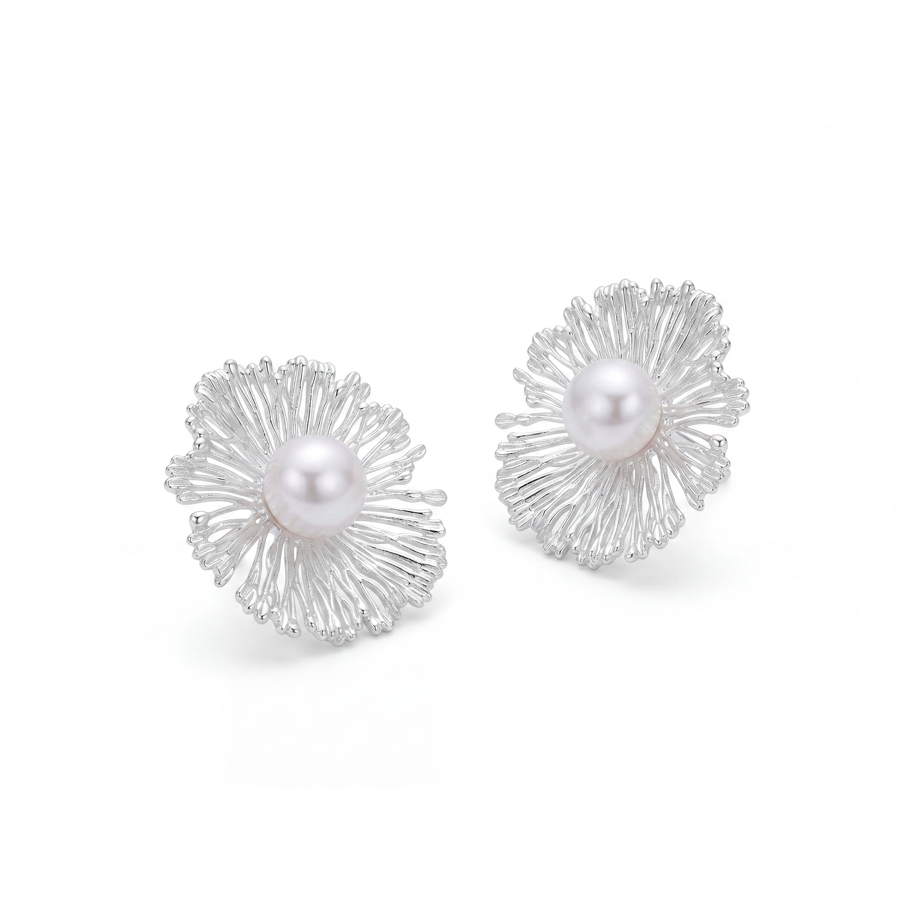 Boucles d'oreilles en perle blanche finition argent - Lentio