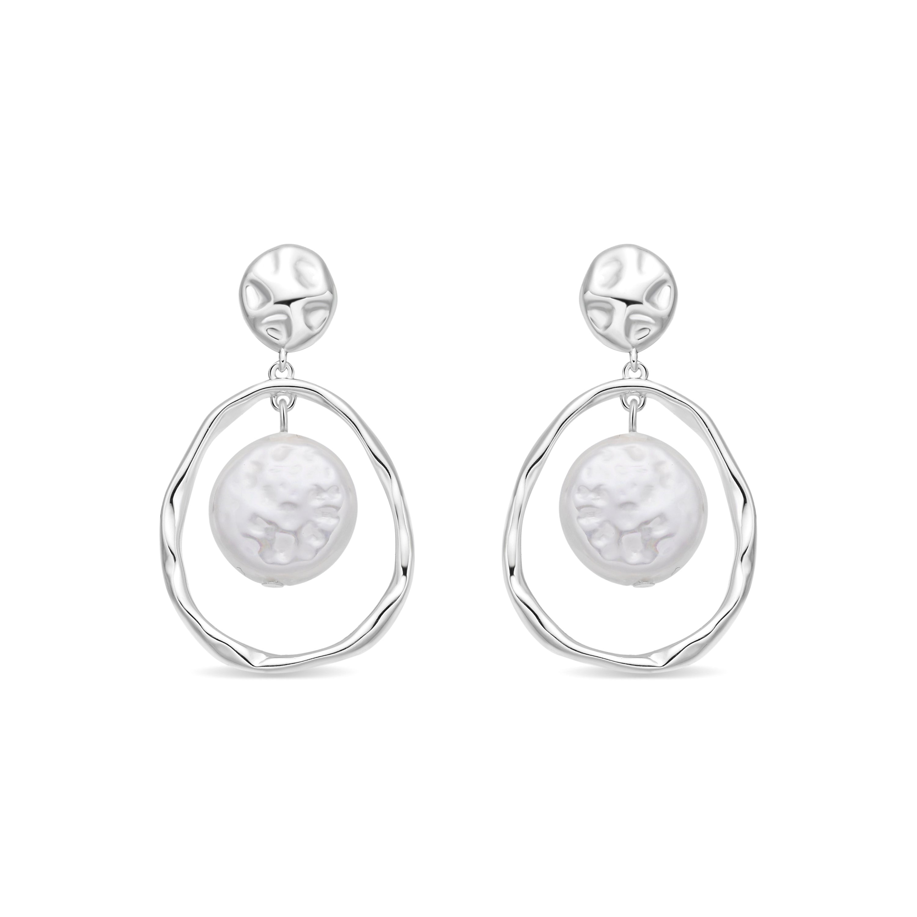 White Pearl Earrings with Silver Finish - Faylaso