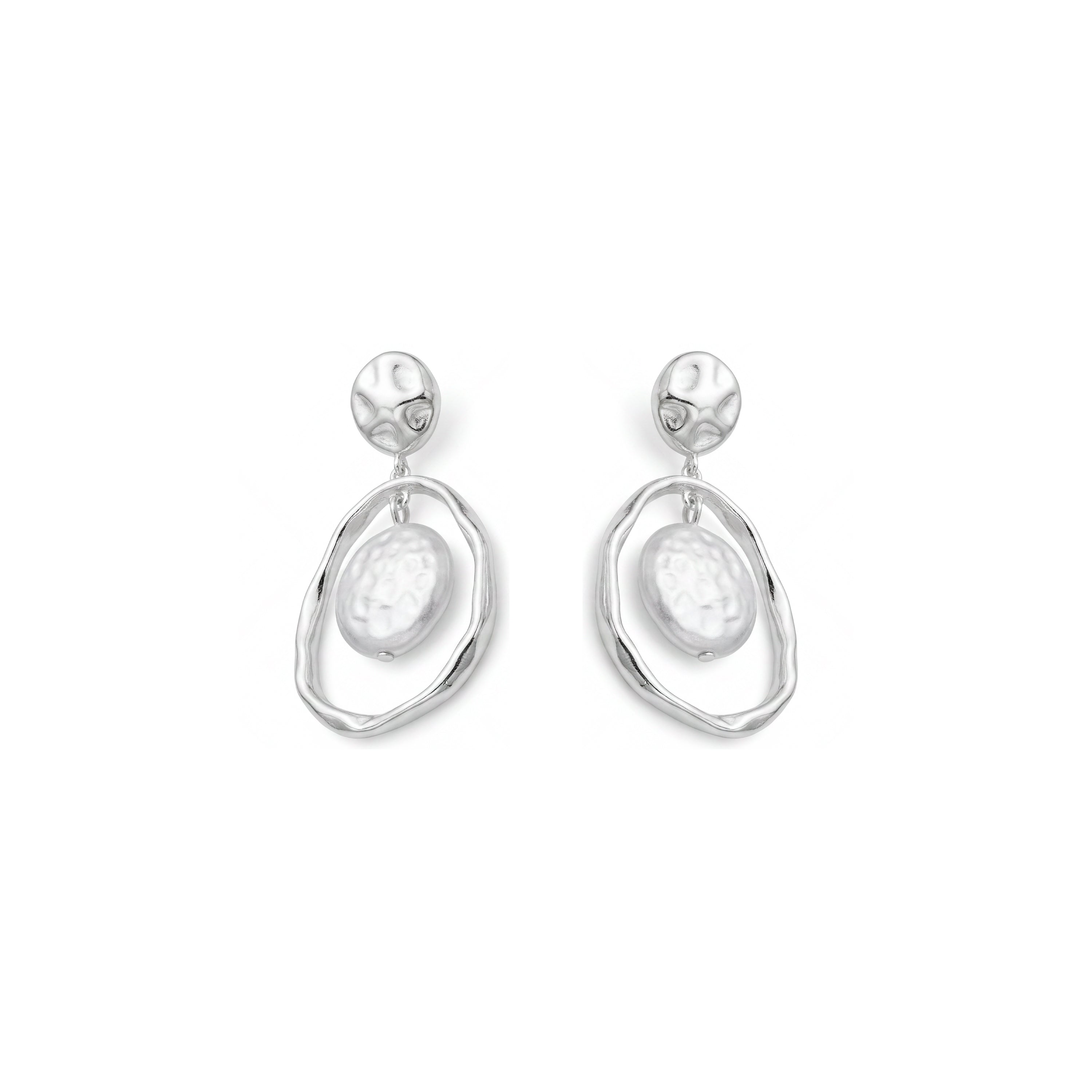 White Pearl Earrings with Silver Finish - Faylaso