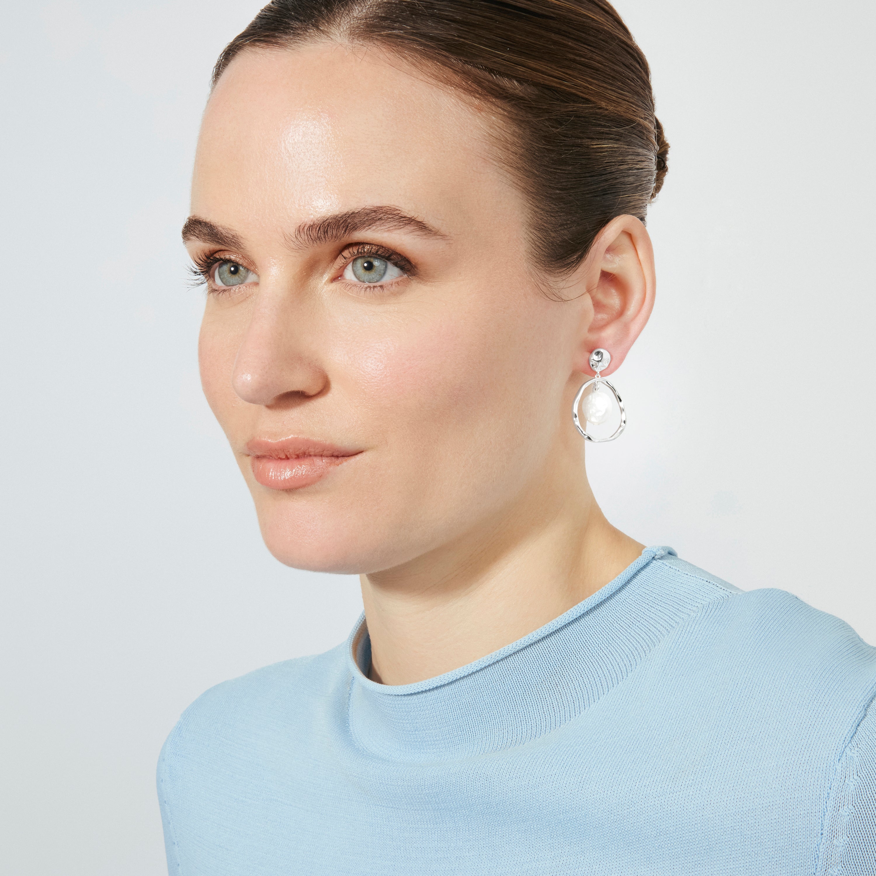 White Pearl Earrings with Silver Finish - Faylaso