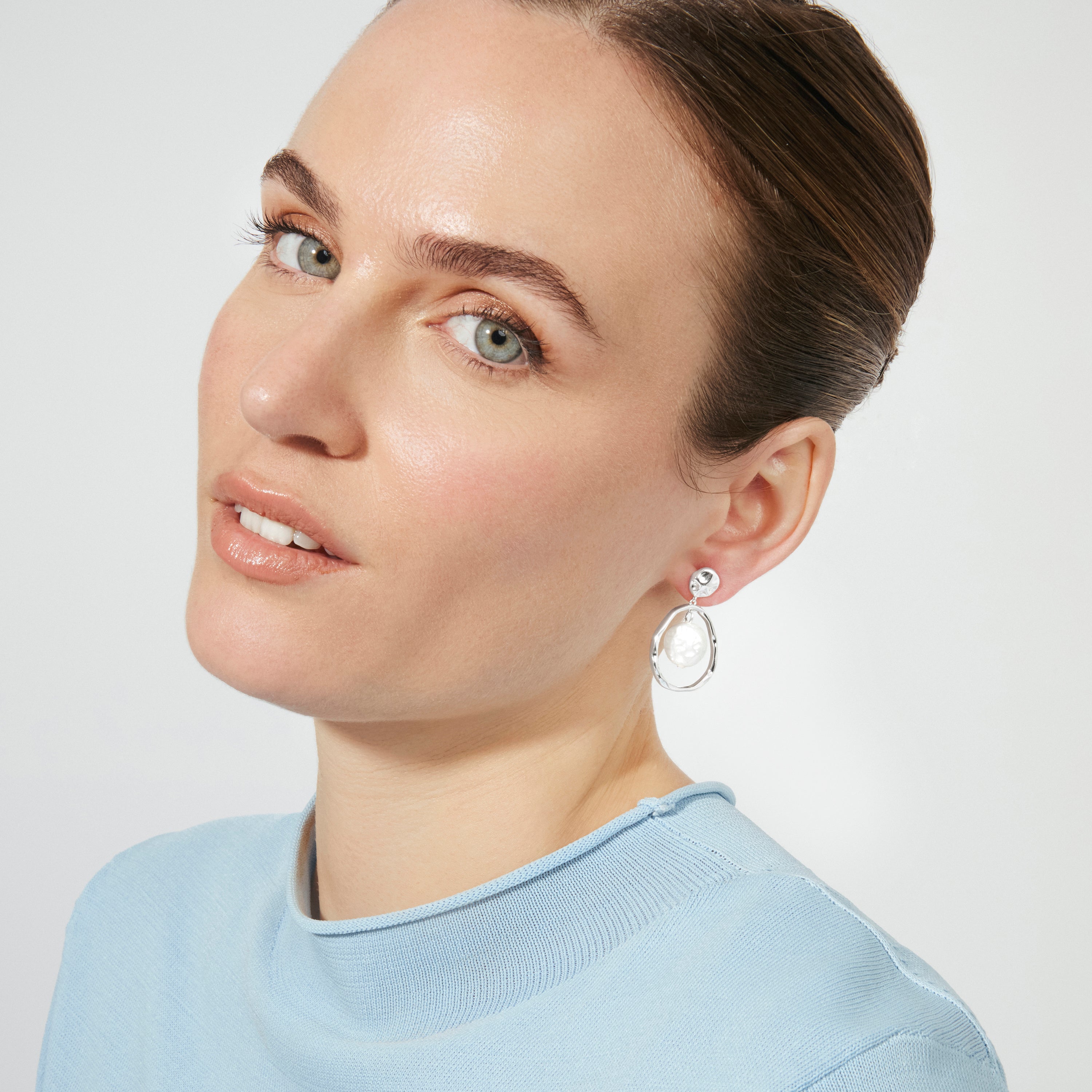 White Pearl Earrings with Silver Finish - Faylaso