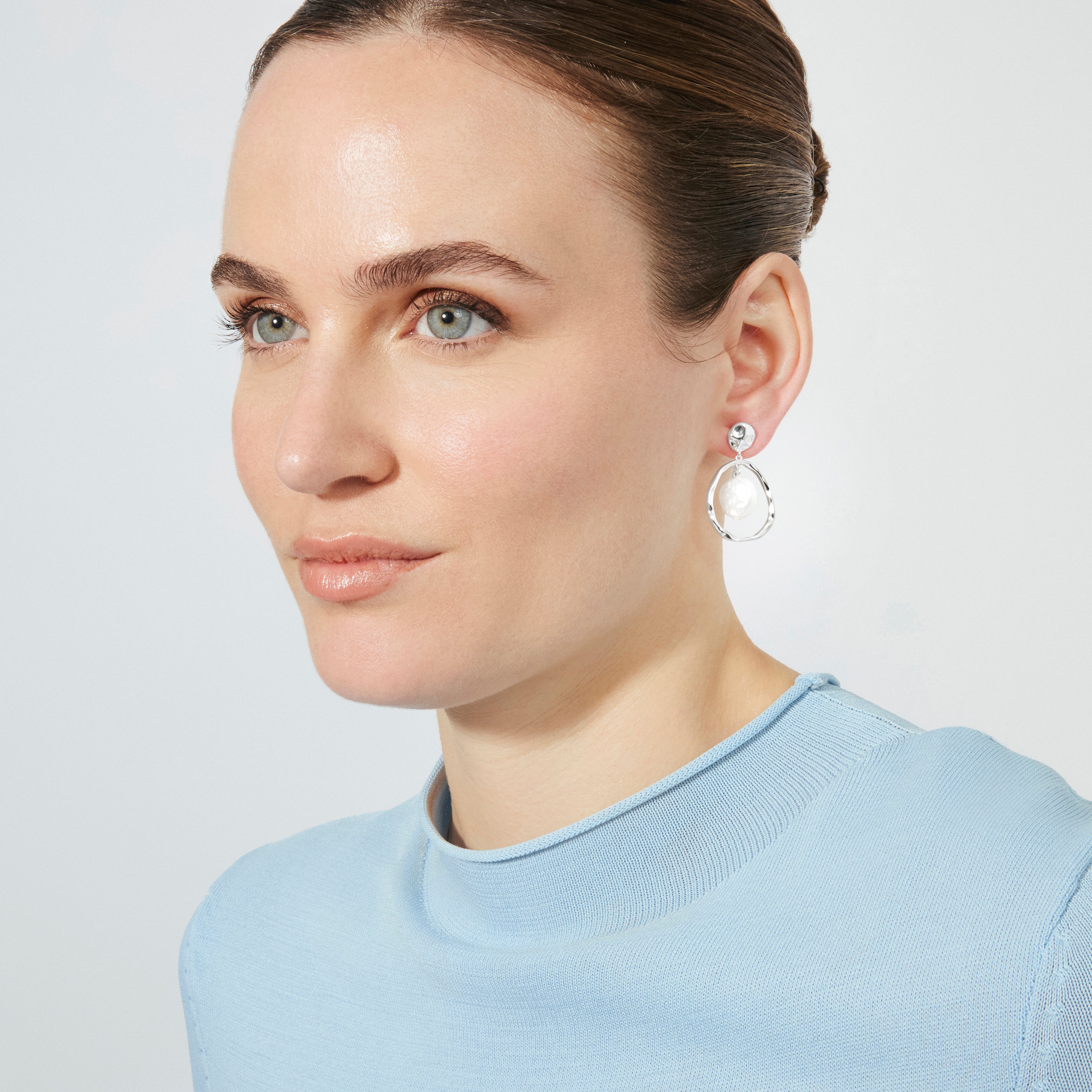 White Pearl Earrings with Silver Finish - Faylaso