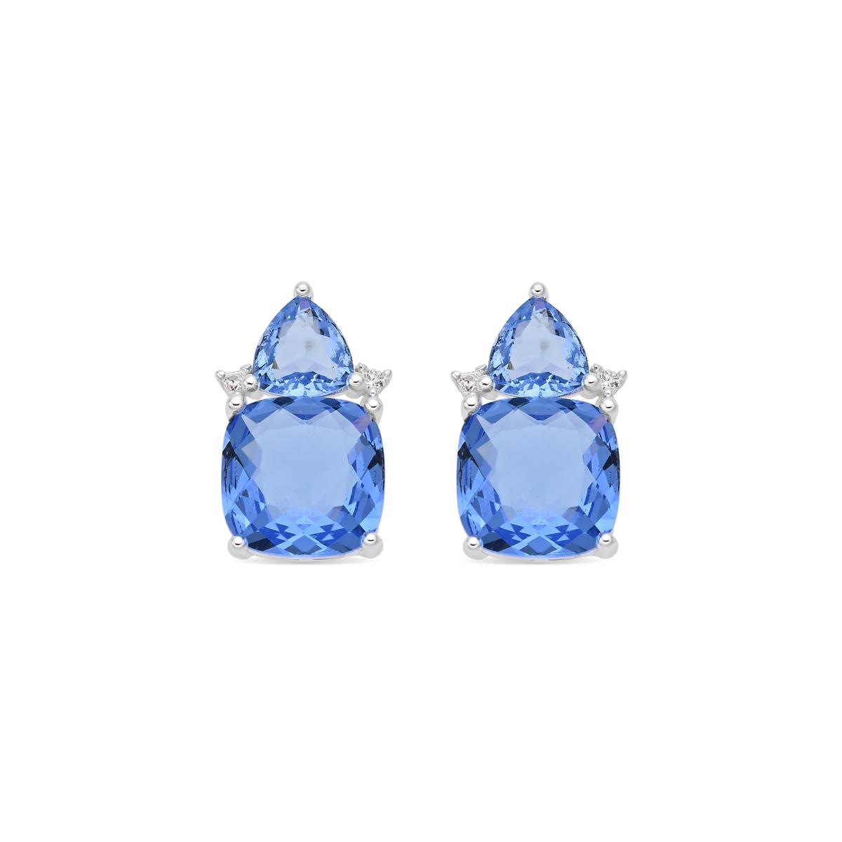 Hydrothermal Quartz Earrings with Lapis Lazuli and Rhodium Finish - Ilkan