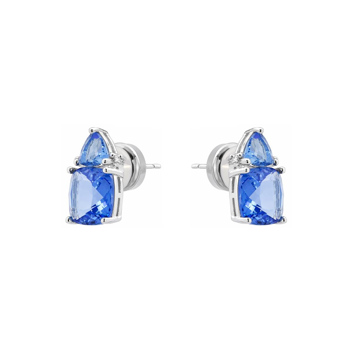 Hydrothermal Quartz Earrings with Lapis Lazuli and Rhodium Finish - Ilkan
