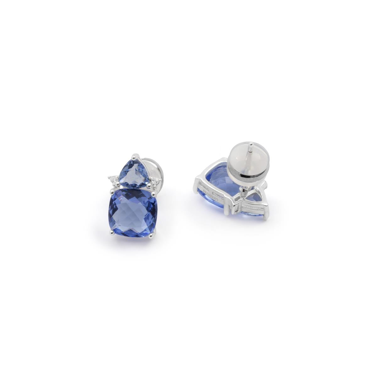Hydrothermal Quartz Earrings with Lapis Lazuli and Rhodium Finish - Ilkan