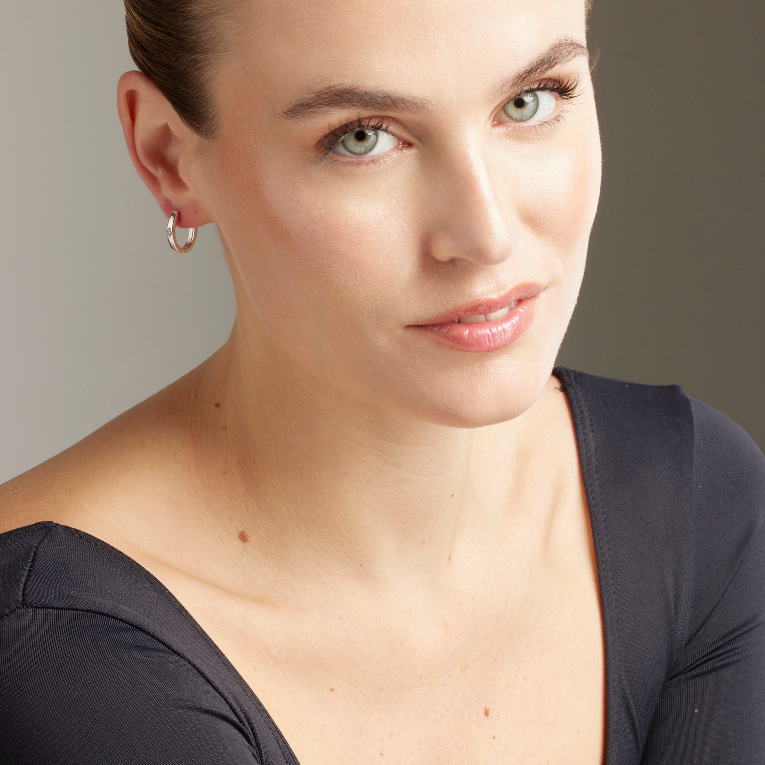 15.5mm diameter earrings with zirconia rhodium finish - Sau
