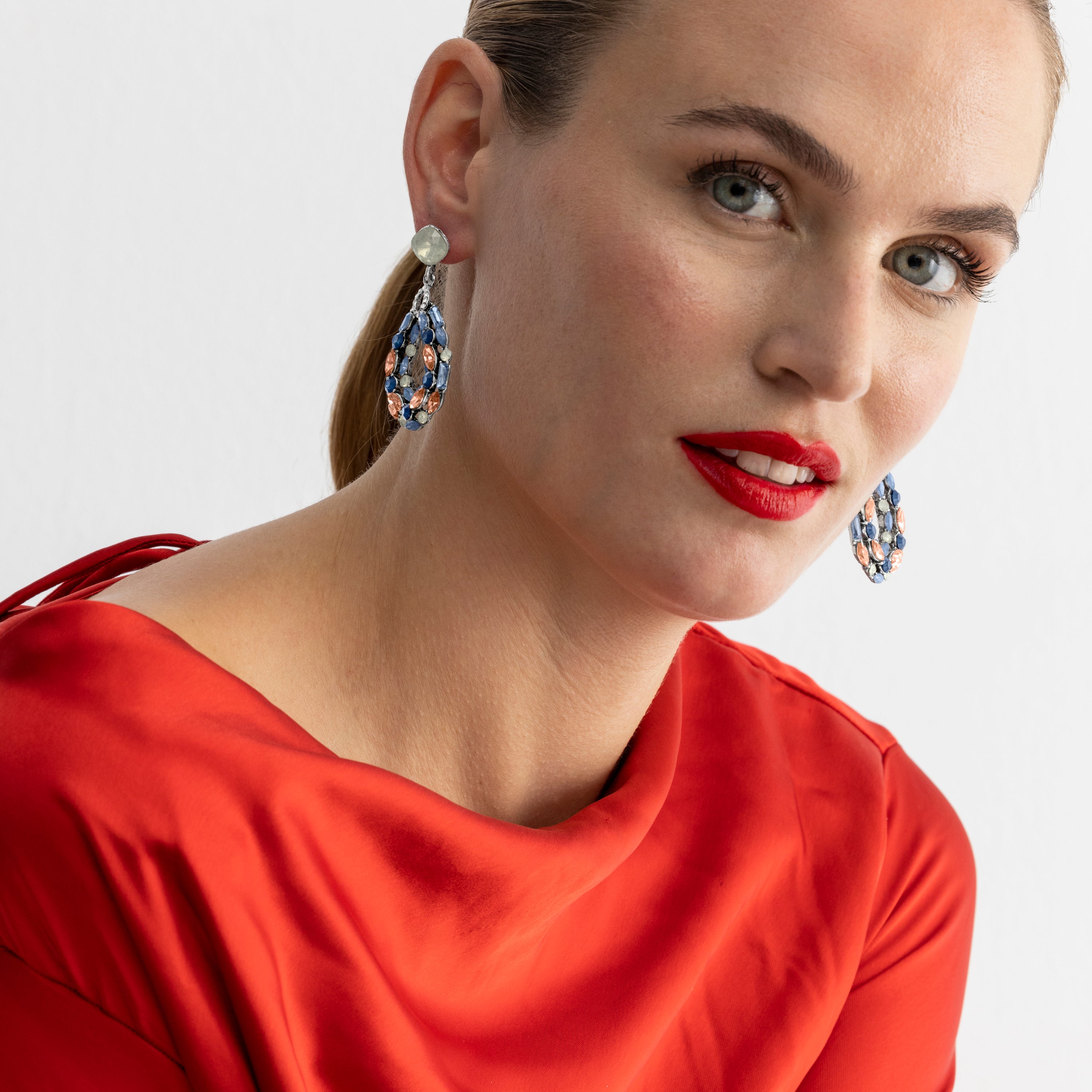 Earrings with Multicolor Crystal 18K Yellow Gold Finish - Liodas